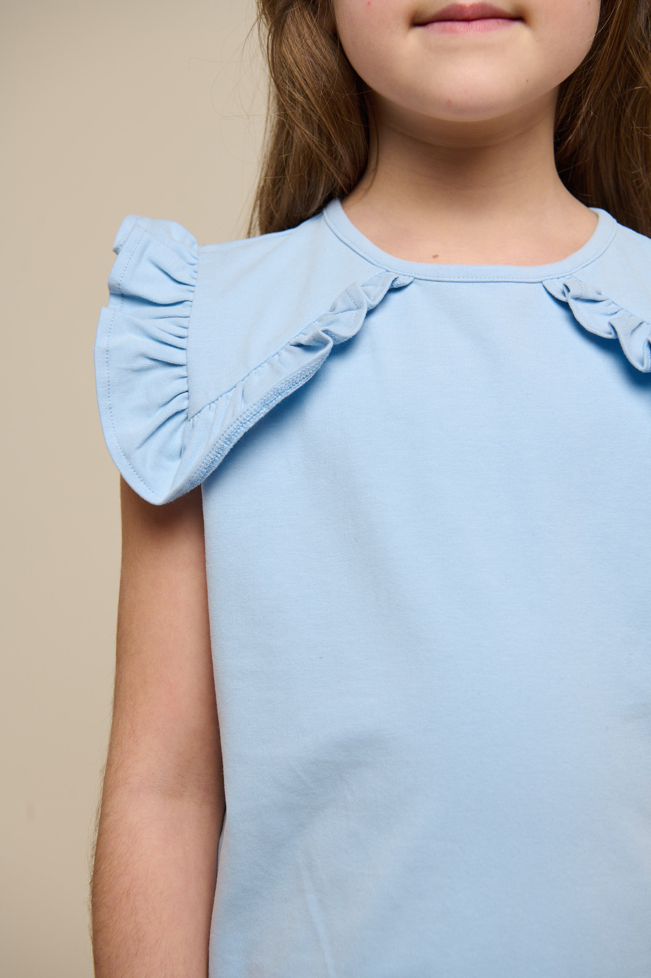 Frill Jersey Top - Tween - Powder Blue | 101268 Selma