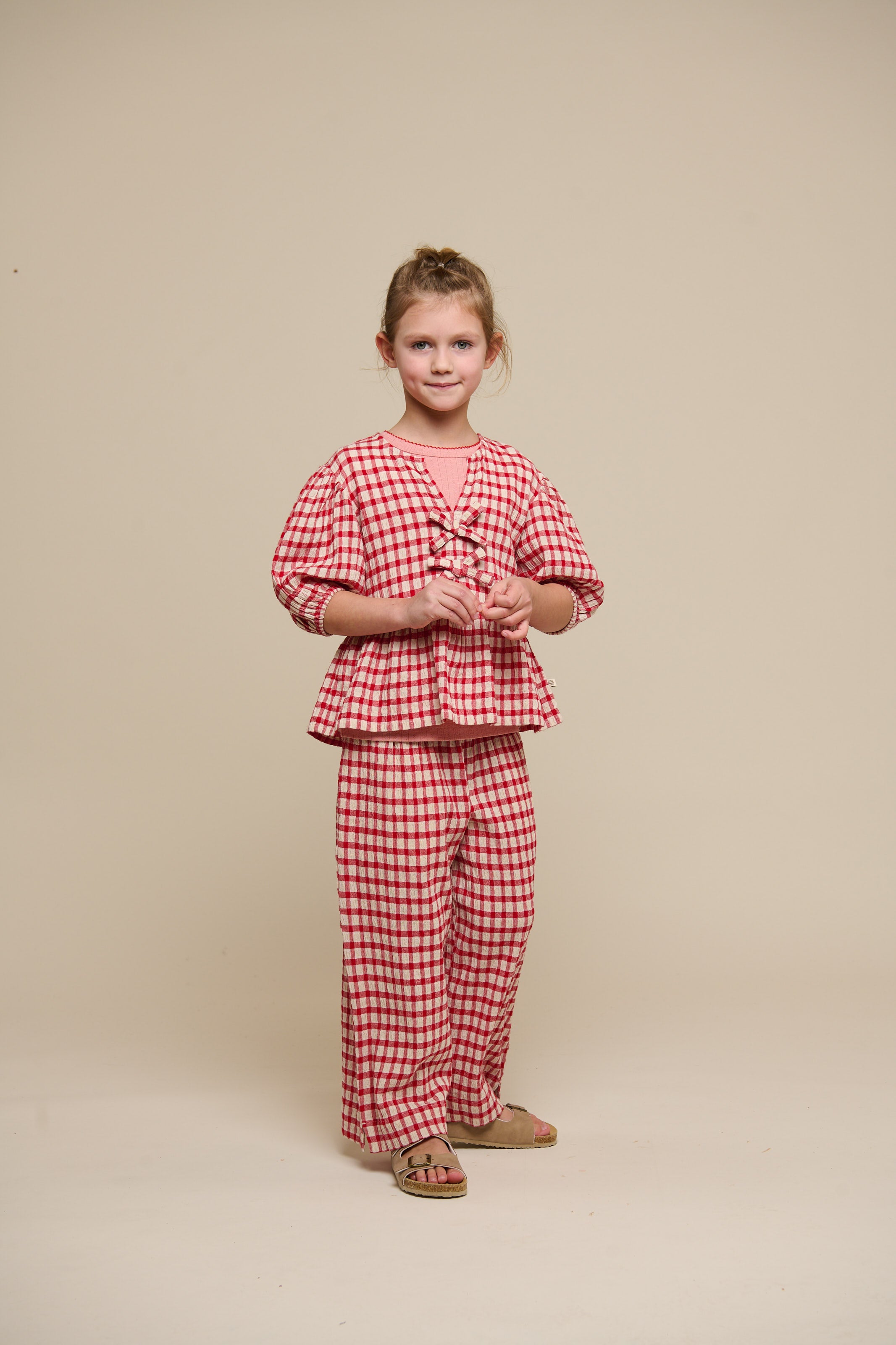 Checked Cotton Trousers - Tween - Cherry Red | 100907 Bonnie