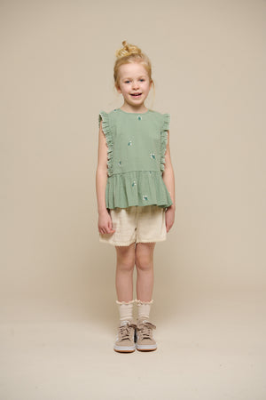 Embroidered Seersucker Top - Tween - Dusty Green | 100981 Nora