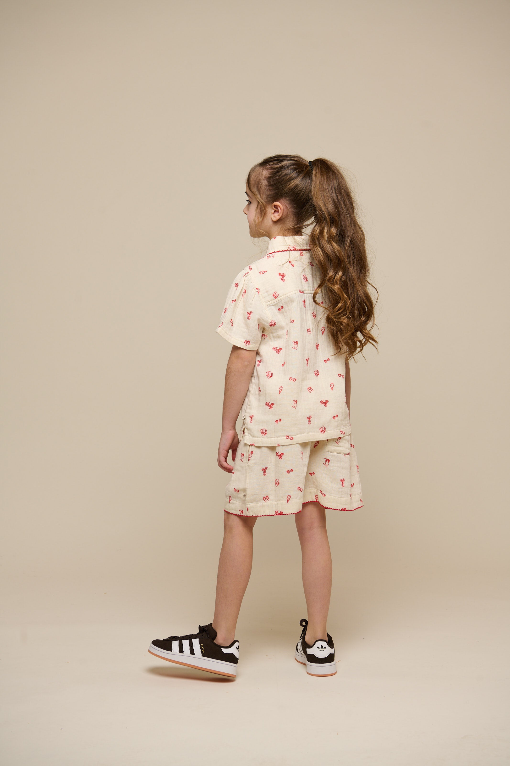 Printed Gauze Shirt and Shorts Set - Tween - Offwhite/Cherry Red | 100973 Fiona