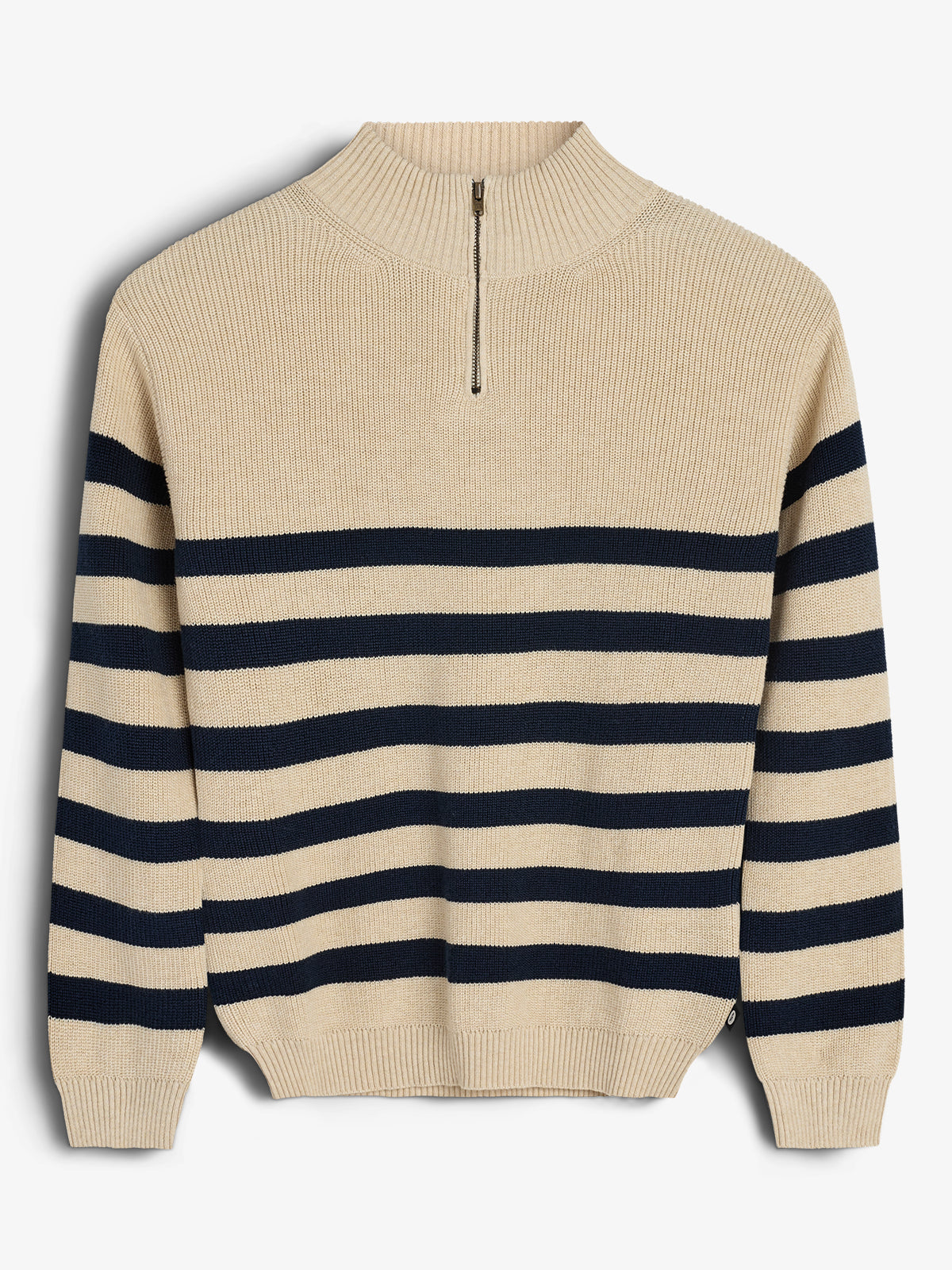 Quarter Zip Sweater - Tween - Beige/Navy