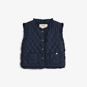 Quilted Gilet w. Frills - Tween - Navy