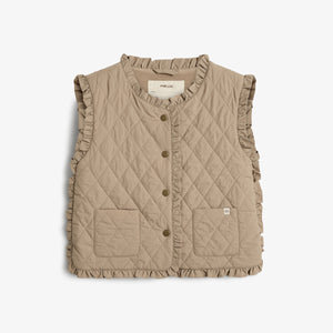 Quilted Gilet w. Frills - Kids - Dark beige