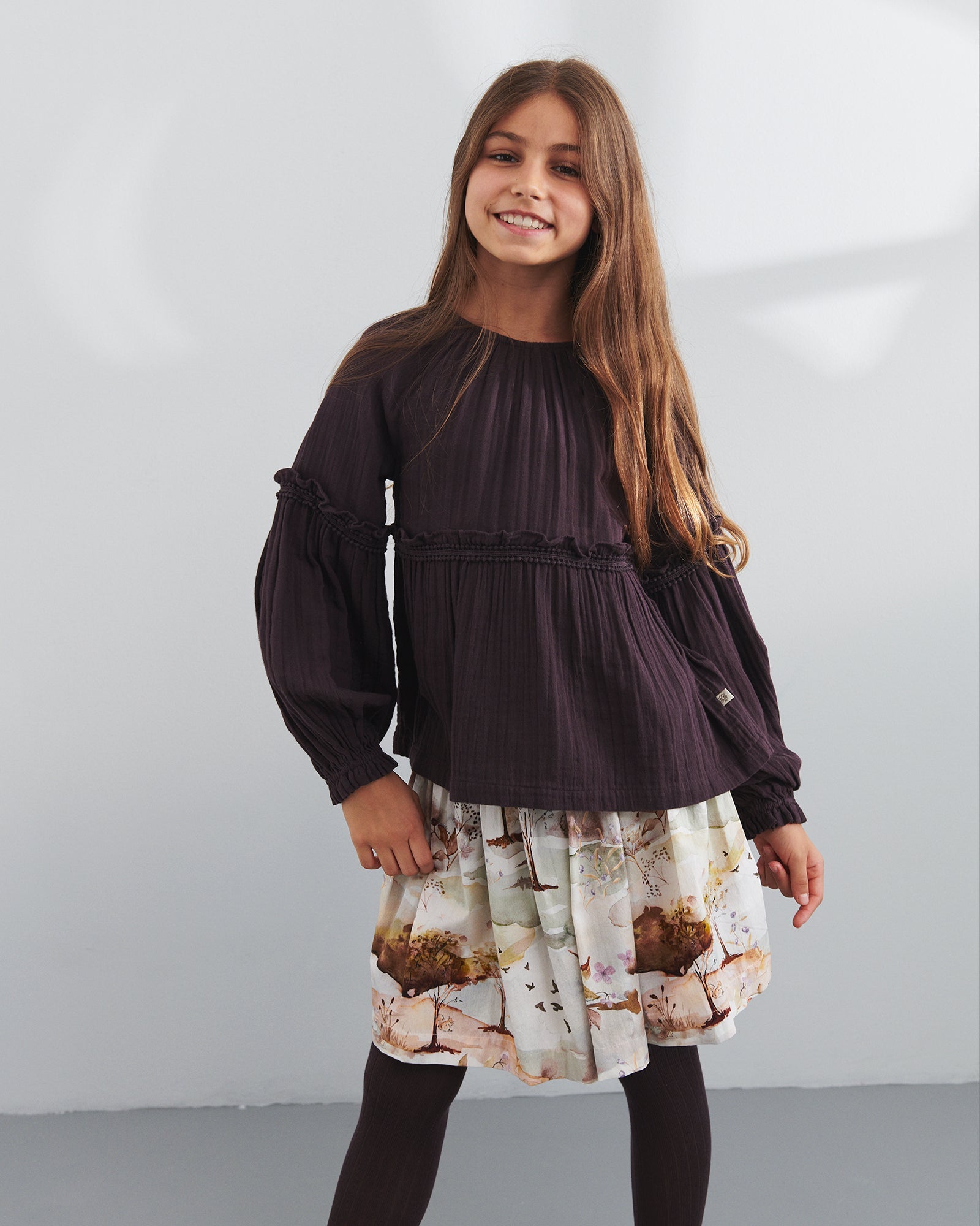 Poplin Skirt w. Scenic Print - Tween - Moonlight/Purple