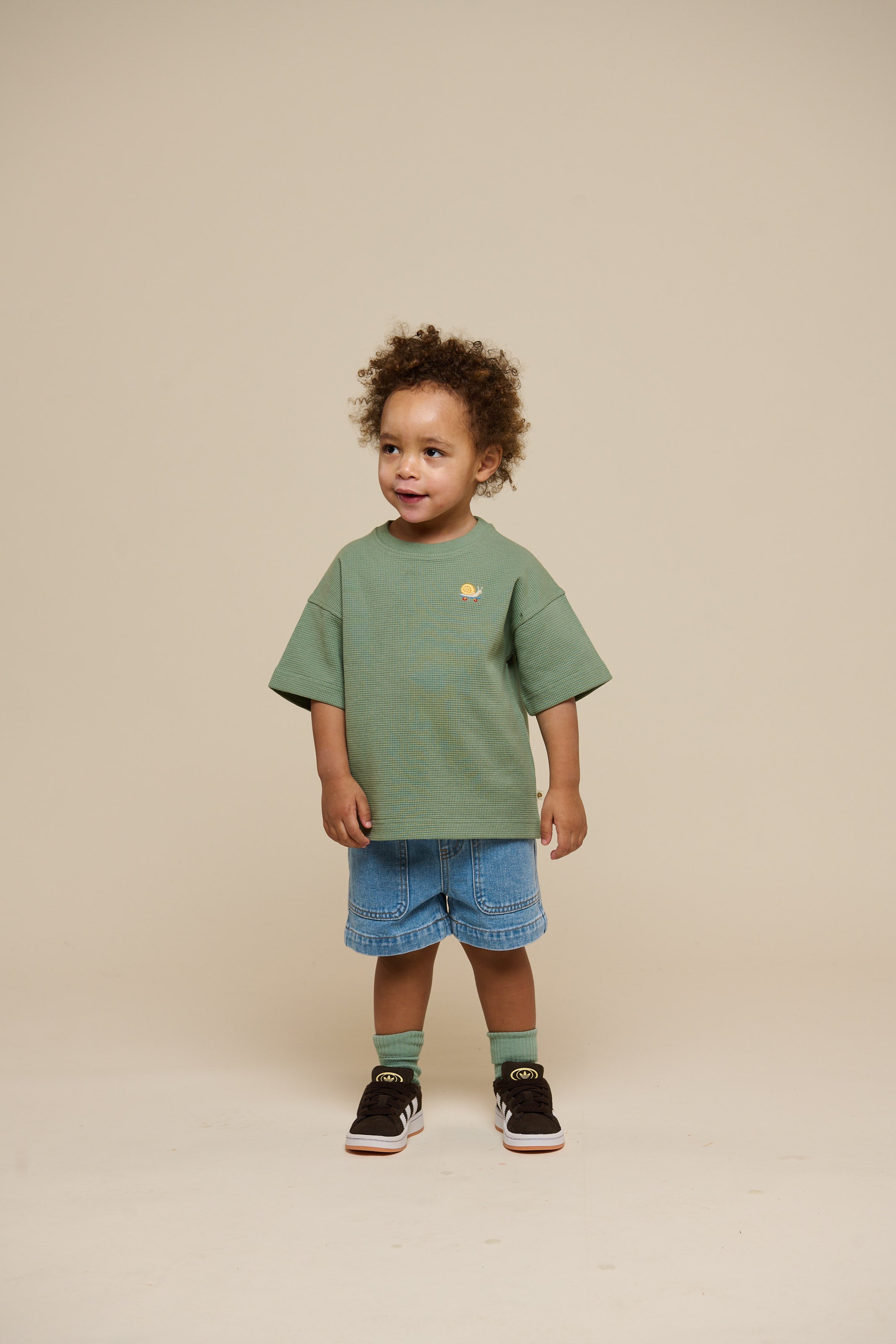 Waffle T-shirt - Kids - Dusty Green | 101155 Evan