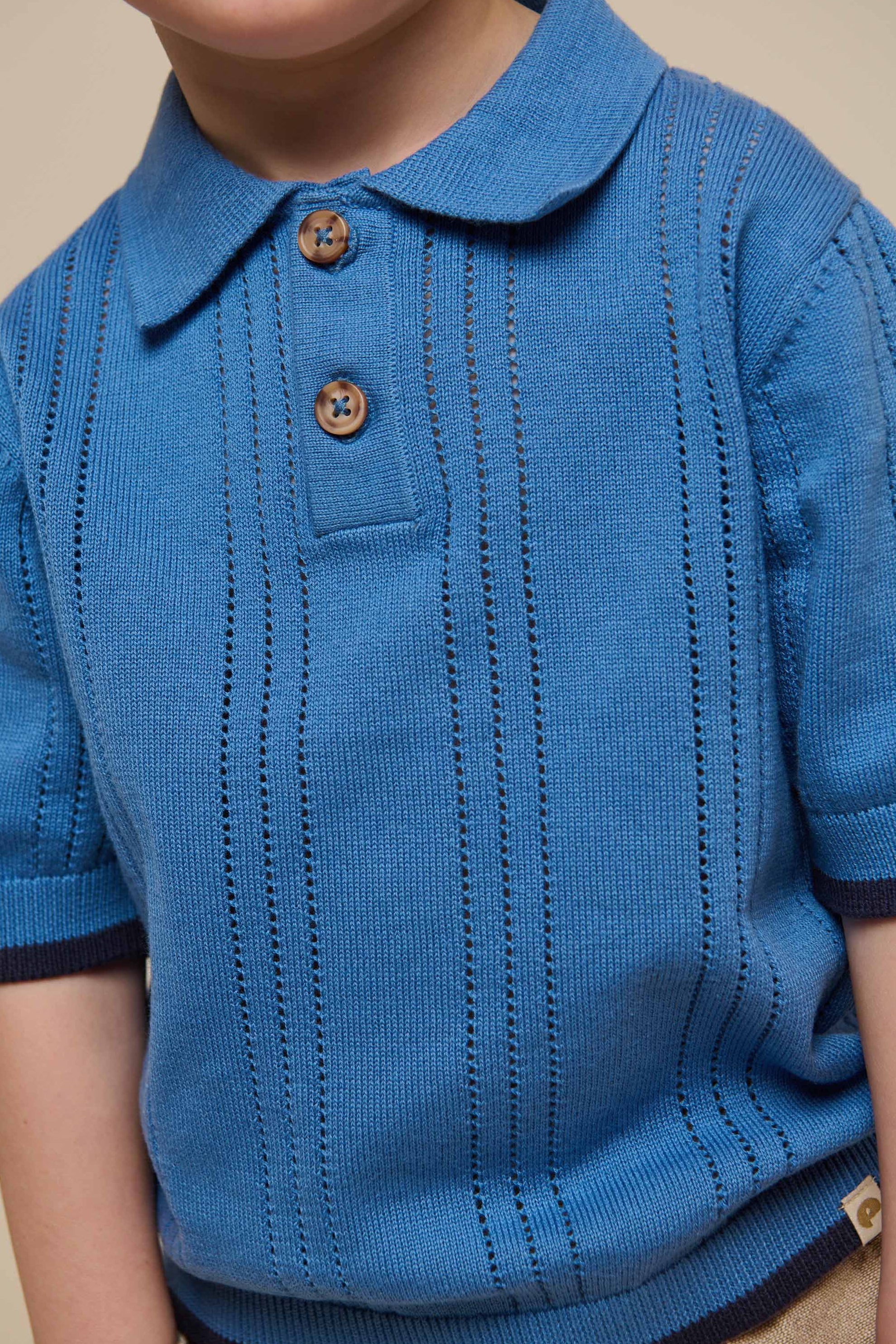 Blue knitted Polo - Kids - Dusty Blue | 101243 Dylan