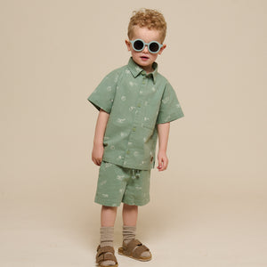 Printed Linen Mix Shirt - Kids - Dusty Green | 101165 William