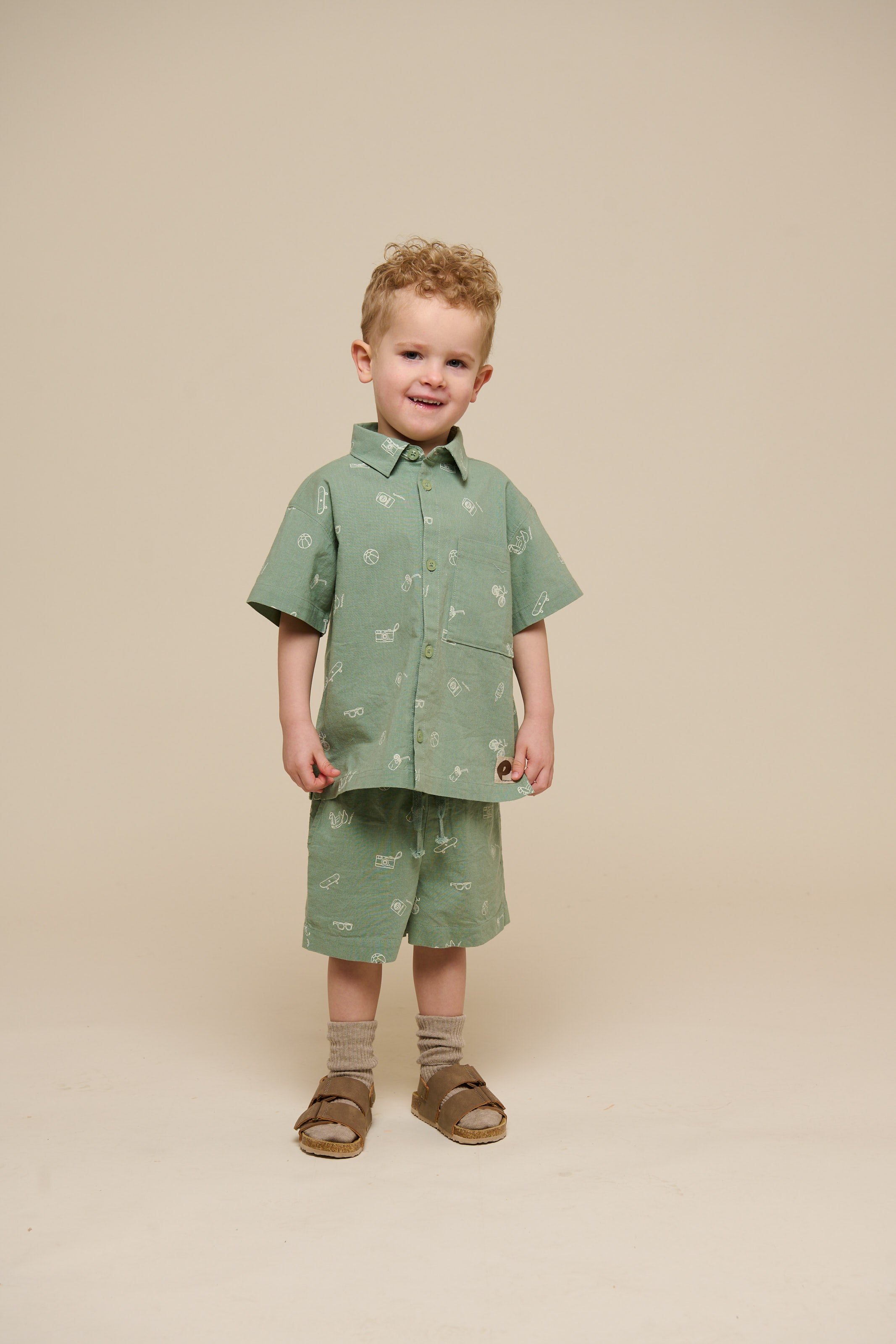 Printed Linen Mix Shirt - Kids - Dusty Green | 101165 William
