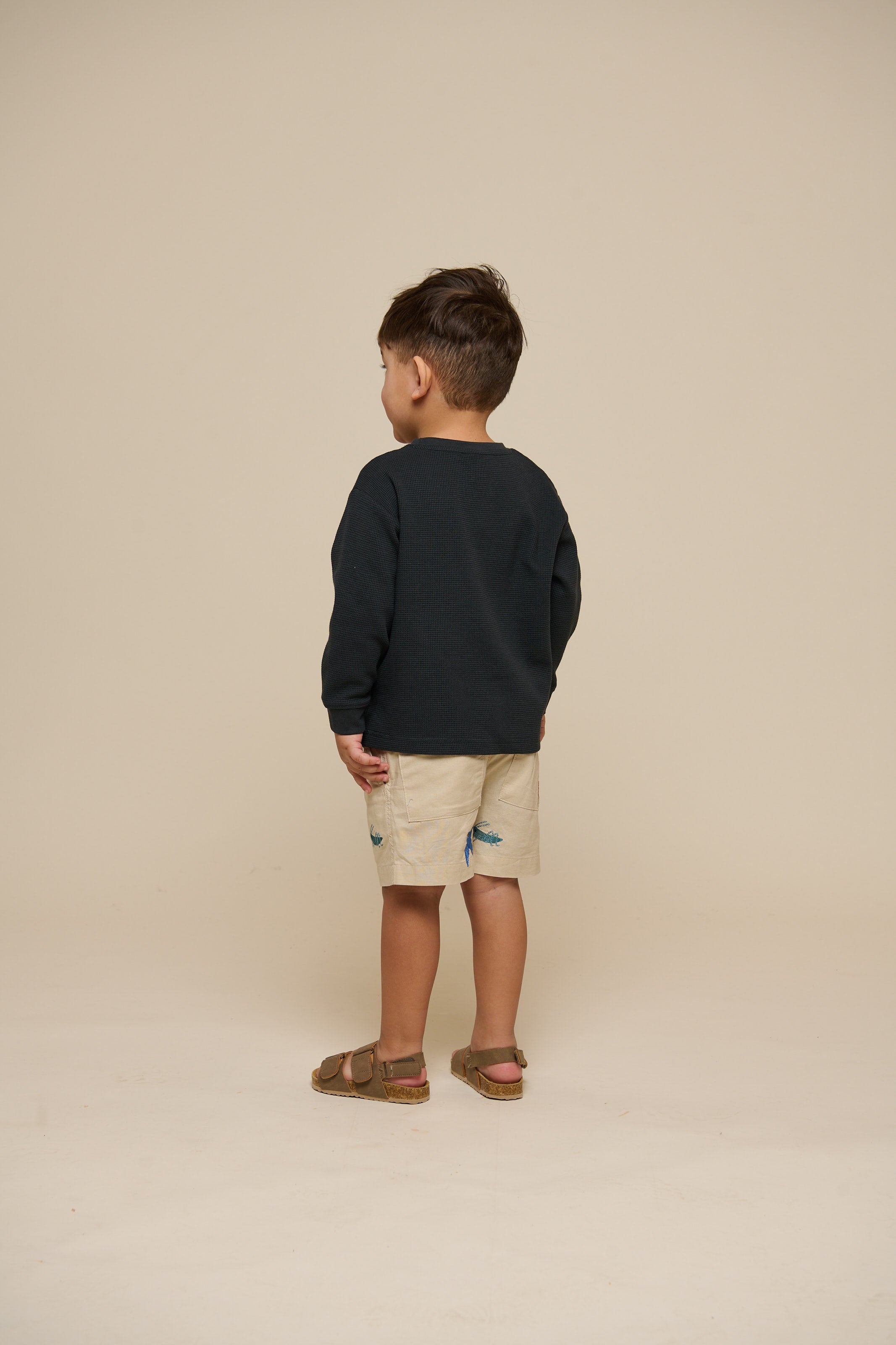 Embroidered Cotton Shorts - Kids - Light Beige | 101063 Erik
