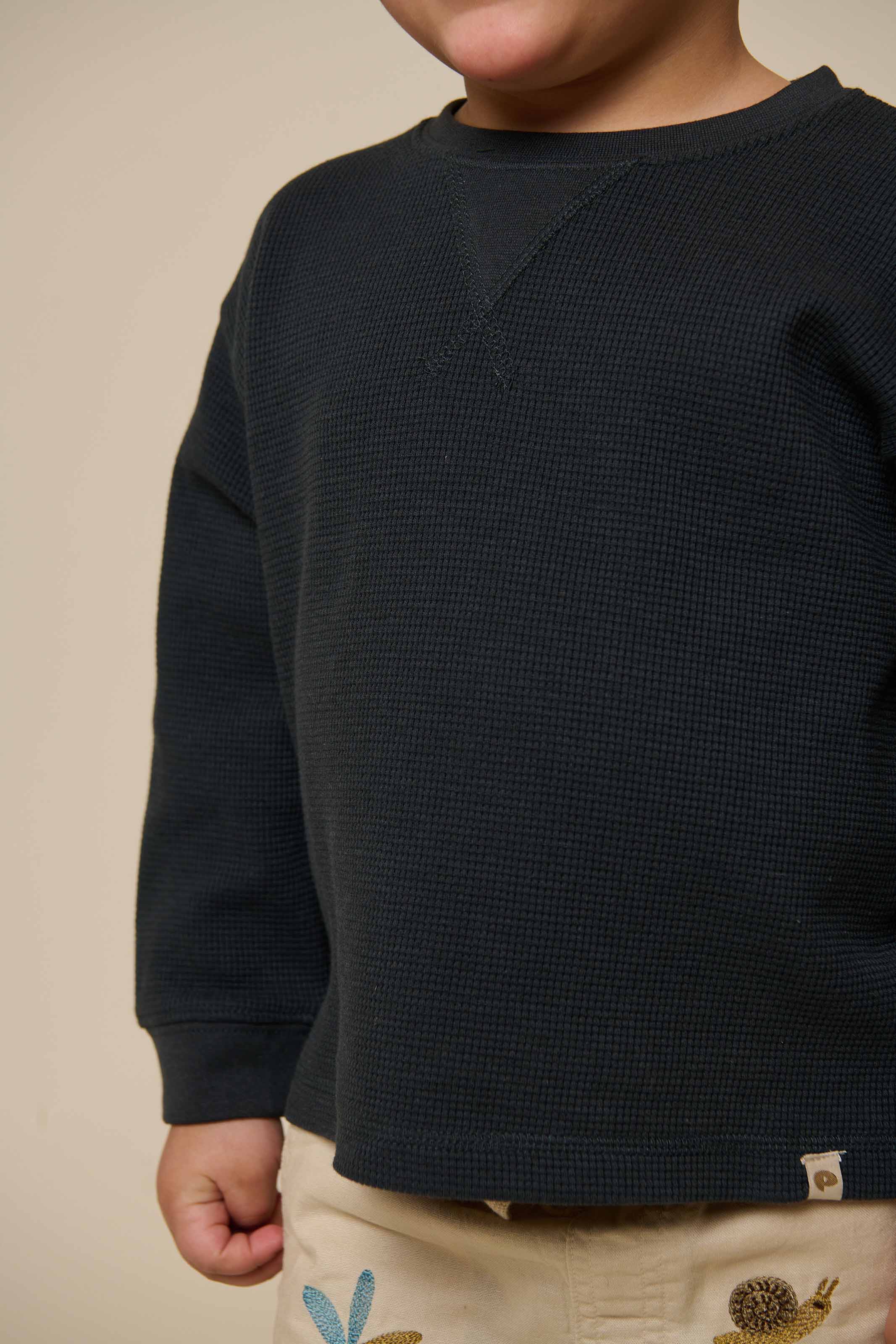 Textured Long Sleeve T-Shirt - Kids - Forest Green | 100707 Malthe