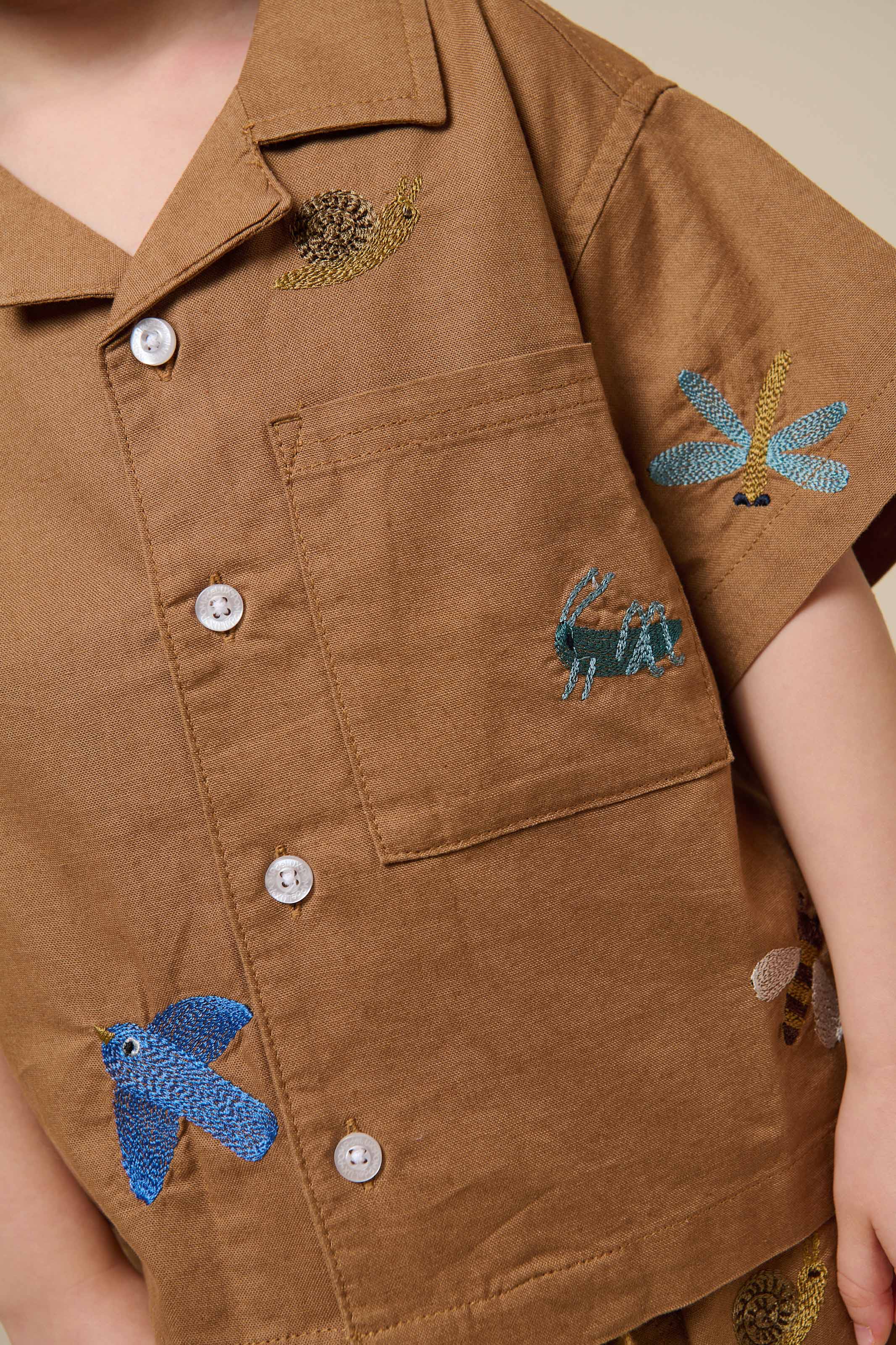 Embroidered Short Sleeve Cotton Shirt - Kids - Coconut | 101062 Erik