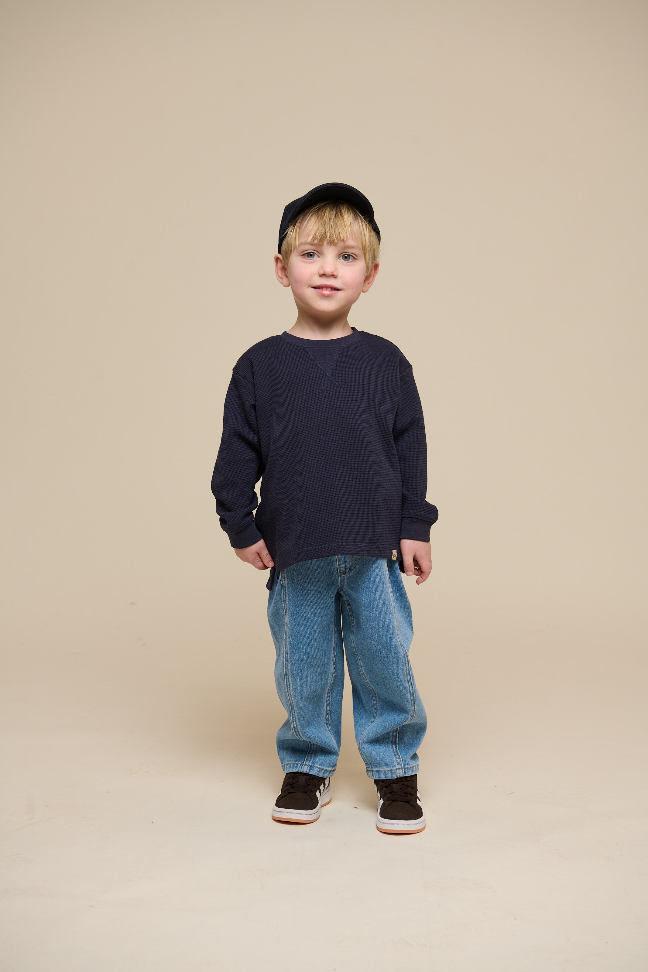 Textured Long Sleeve T-Shirt - Kids - Navy | 100703 Malthe