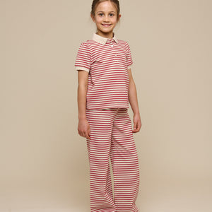 Striped Wide-leg Jersey Trousers - Tween - Cherry Red | 100996 Emmie