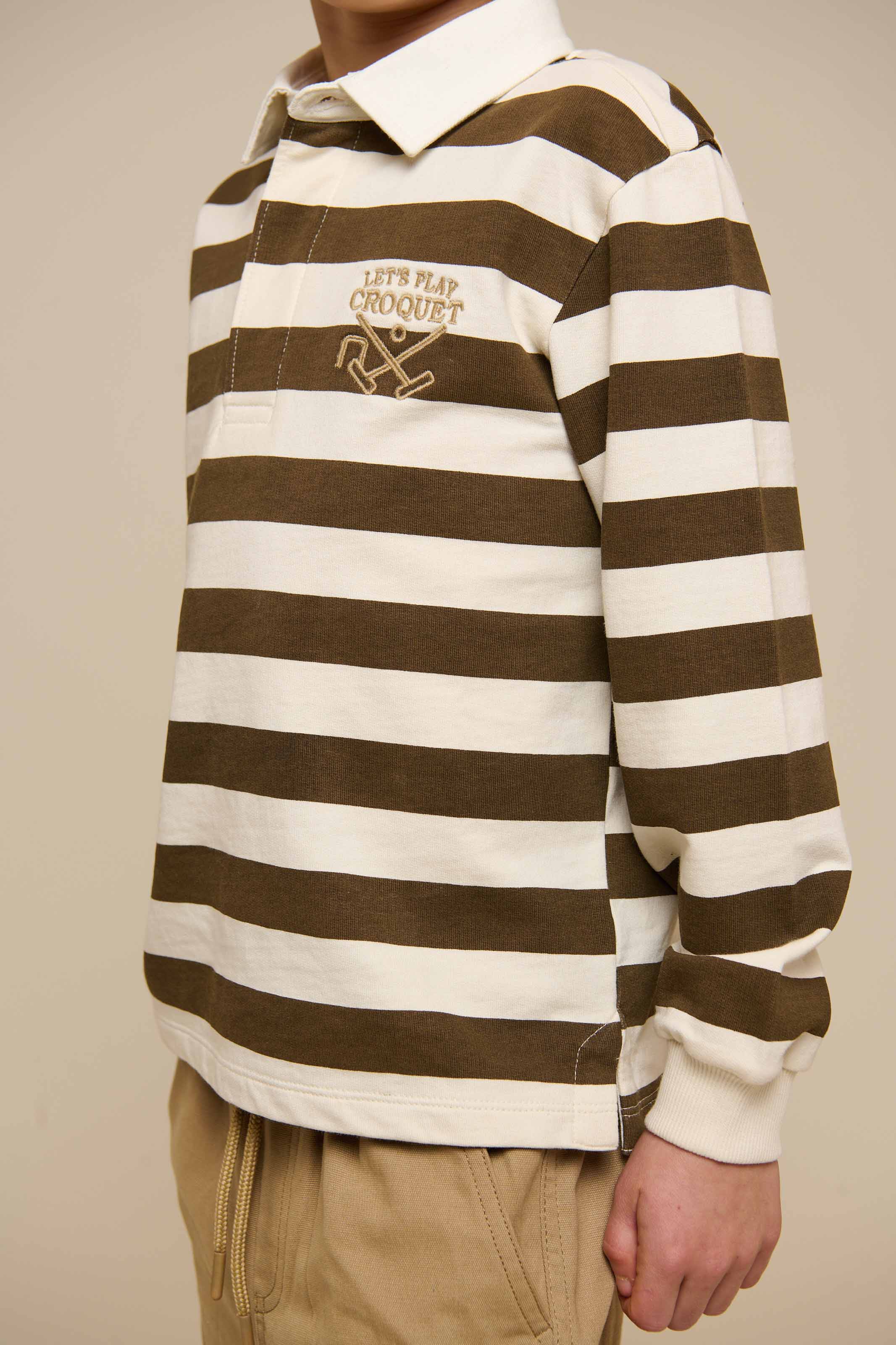 Striped Polo Sweatshirt - Tween - Dark Brown/Offwhite | 101398 Marco