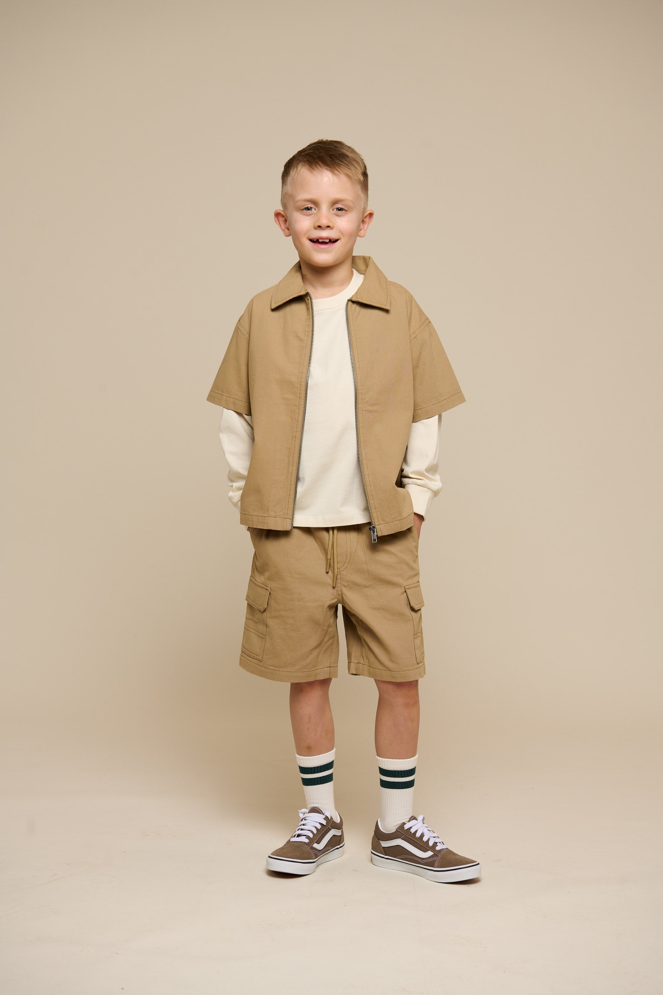 Canvas Shirt Jacket with Zipper - Kids - Khaki | 101124 Isack