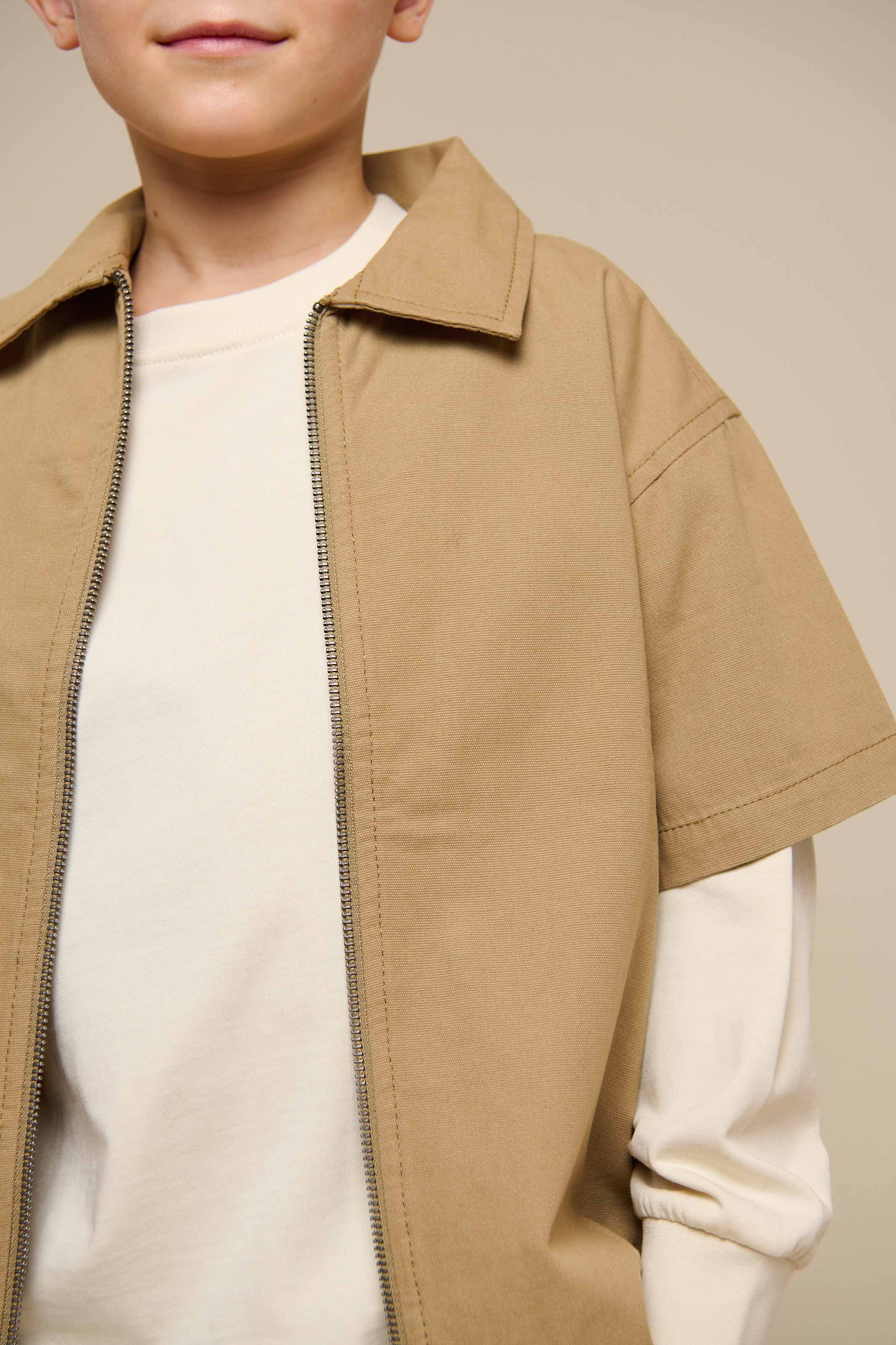 Canvas Shirt Jacket with Zipper - Tween - Khaki | 101125 Isack