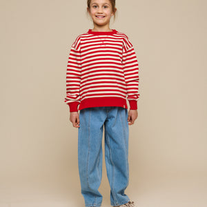 Striped Crewneck Sweatshirt - Tween - Cherry Red Stripe | 101343 Daniella