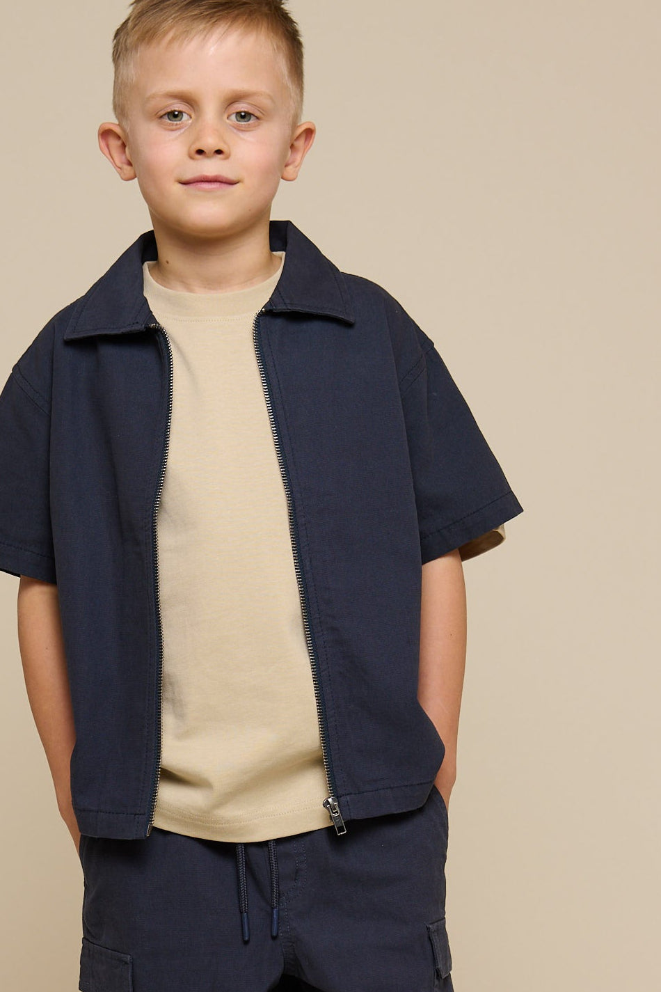 Canvas Shirt Jacket with Zipper - Tween - Navy | 101127 Isack