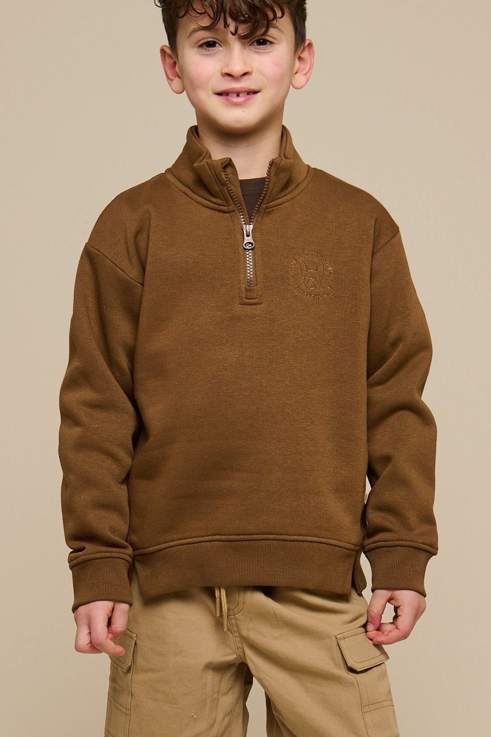 Half Zip Sweatshirt - Tween - Coffee | 100809 Tristan