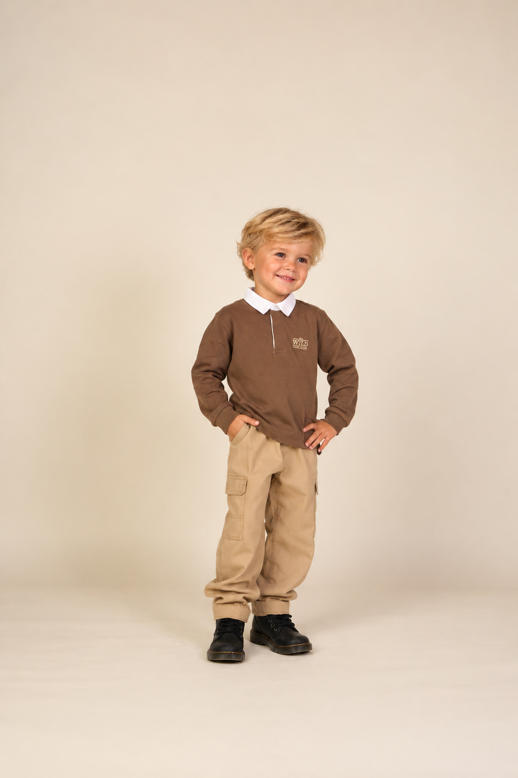 Long-Sleeve Jersey Polo - Kids - Dark Brown | 101693 Ruben