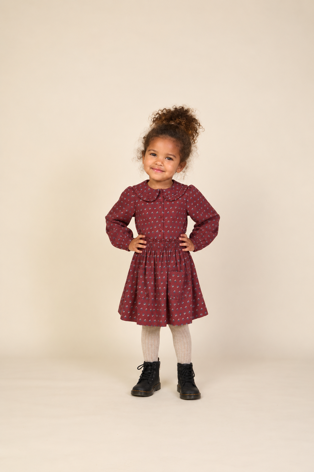 Frill Pocket Poplin Skirt - Kids - Bordeaux Flowerprint | 101447 Julia