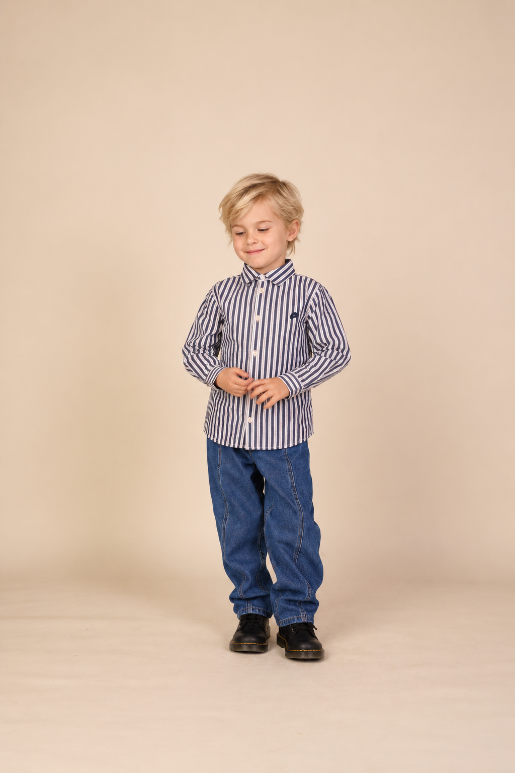 Striped Cotton Shirt - Kids - Navy Stripe | 101653 Milo
