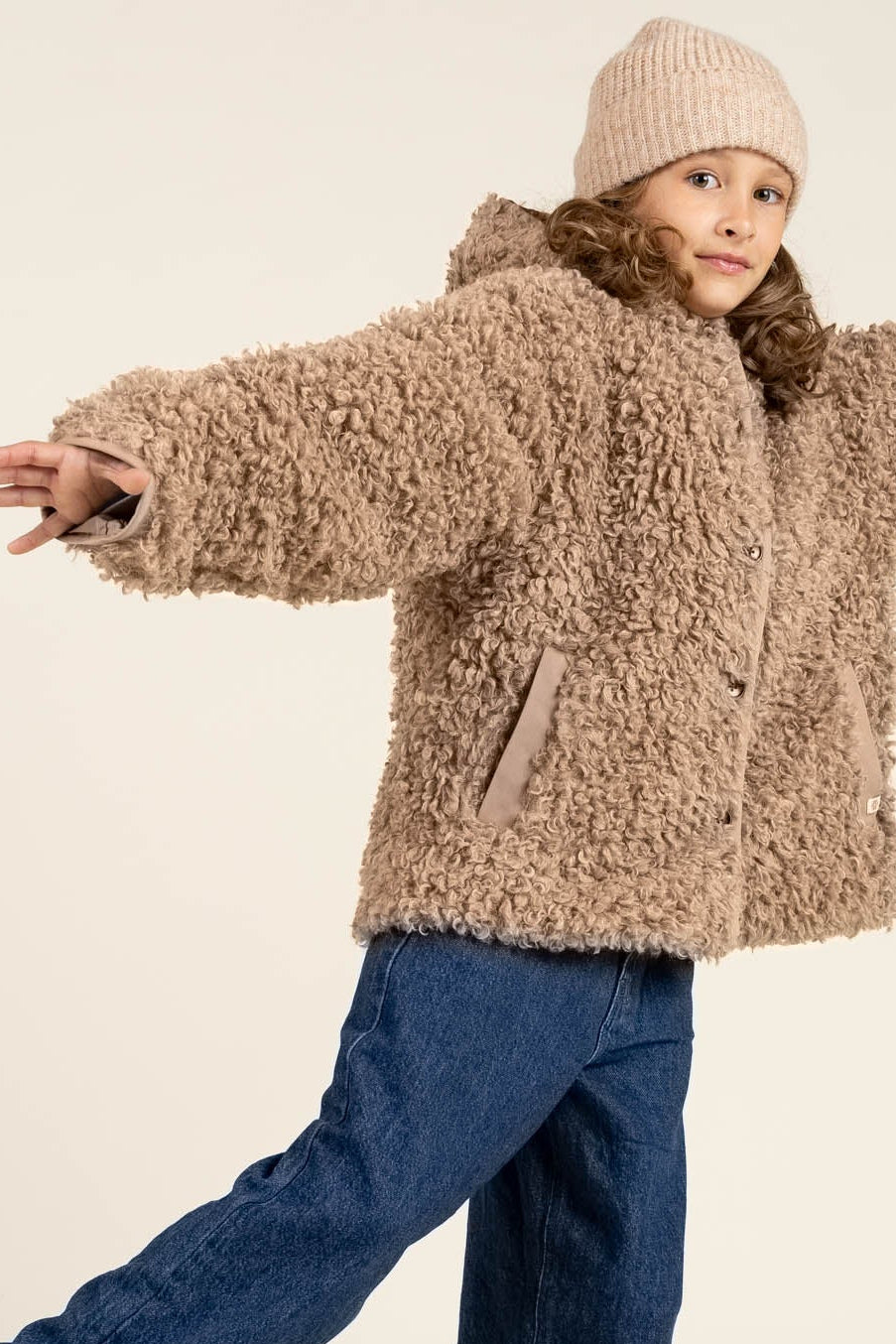 Faux Fur Hooded Jacket - Tween - Caffe Latte | 100548 Ellie