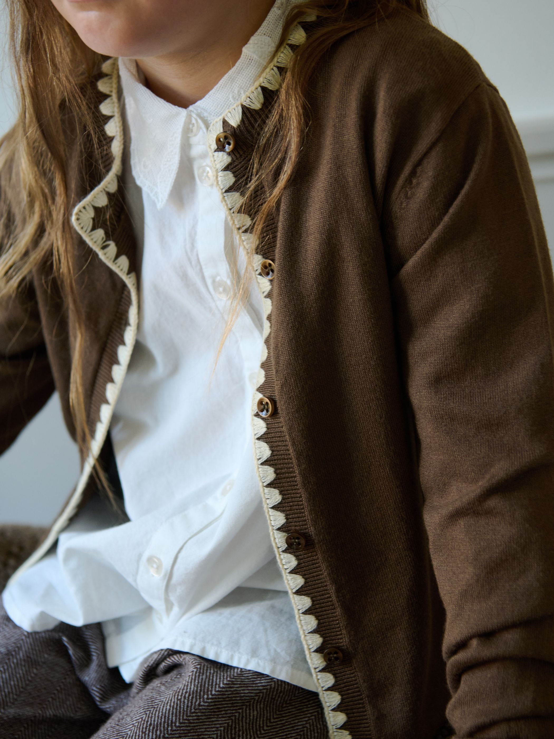 Contrast Stitch Cardigan - Tween - Brown/Offwhite | 101633 Lia
