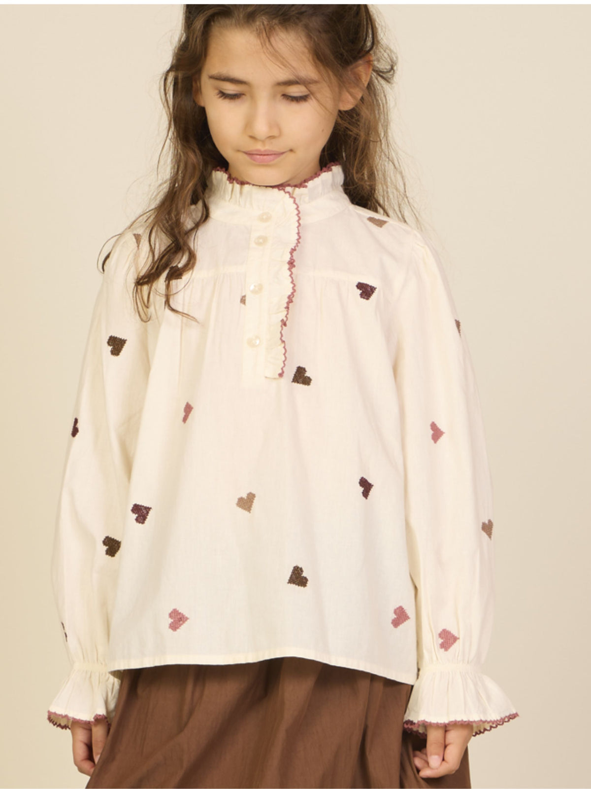 Heart Embroidered Cotton Blouse - Tween - Rose/Bordeaux | 101458 Elina
