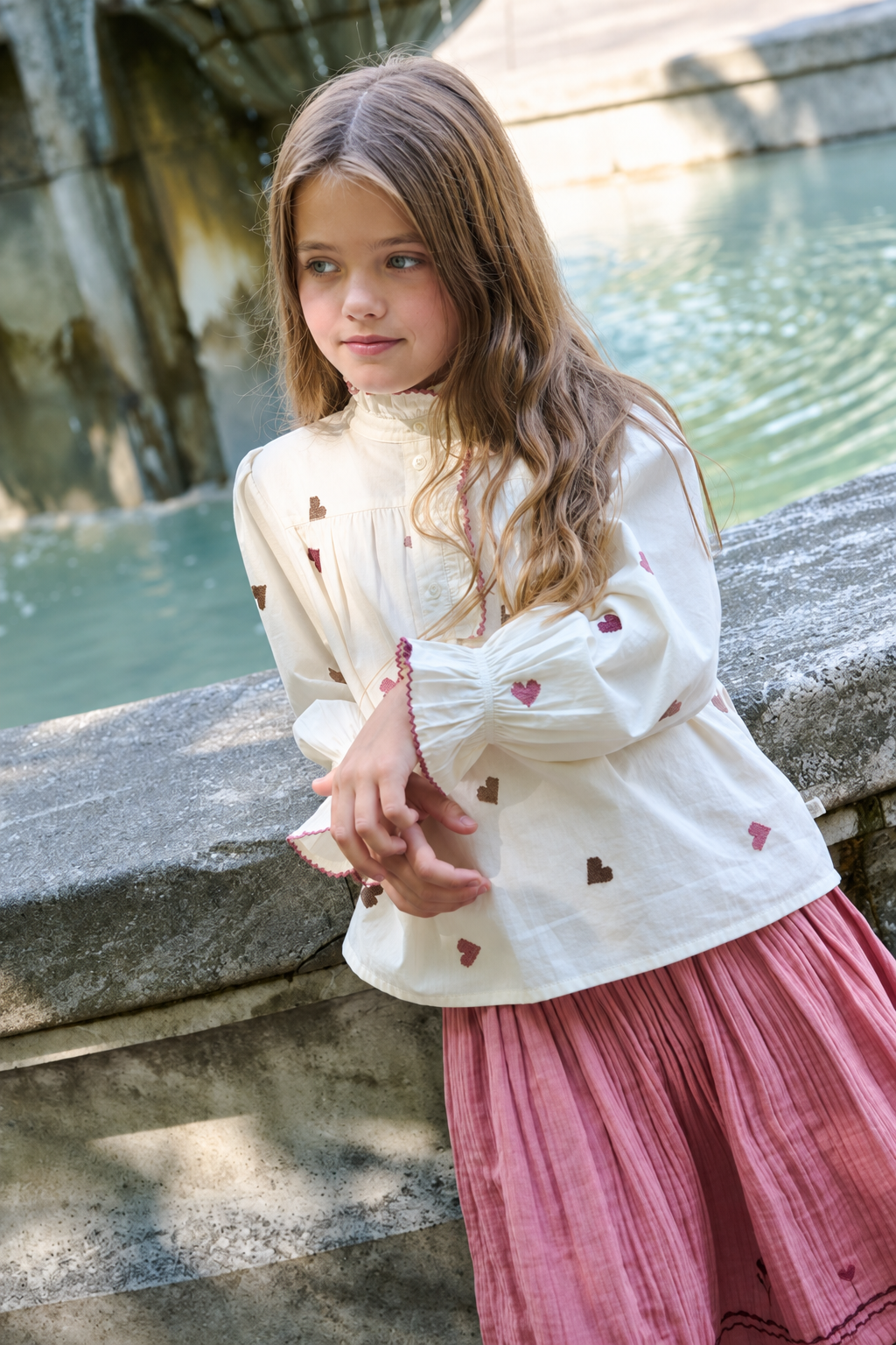 Cross-Stitch Double Gauze Skirt - Tween - Dusty Rose | 101470 Laureen