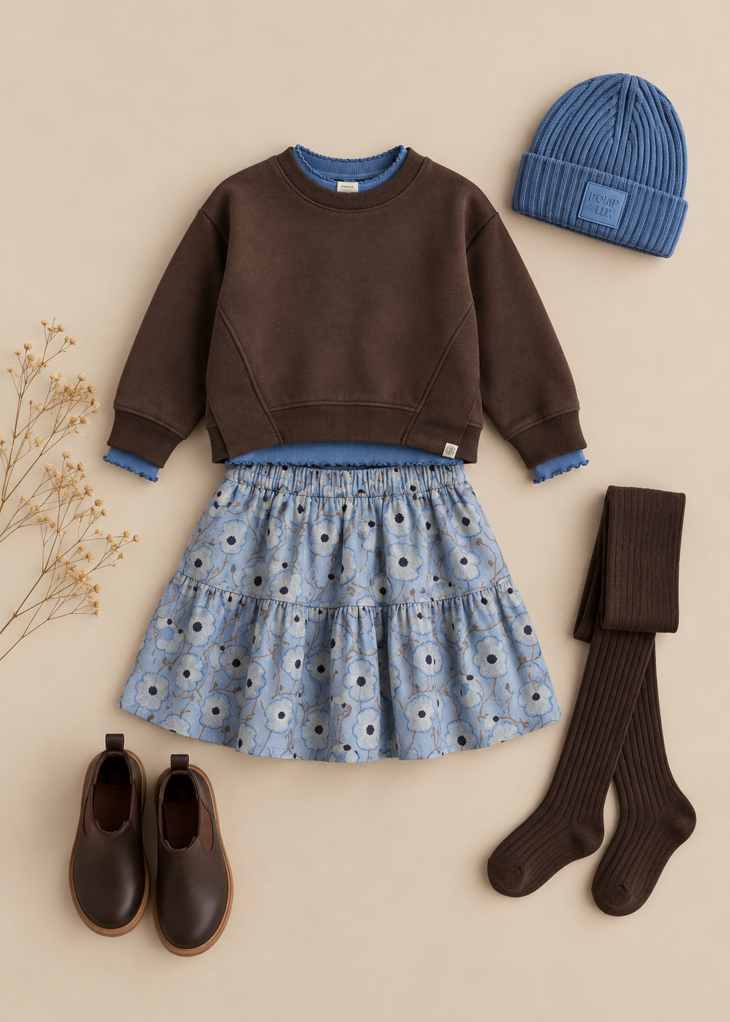 Floral Cotton Skirt - Kids - Blue/Brown | 101431 Nova