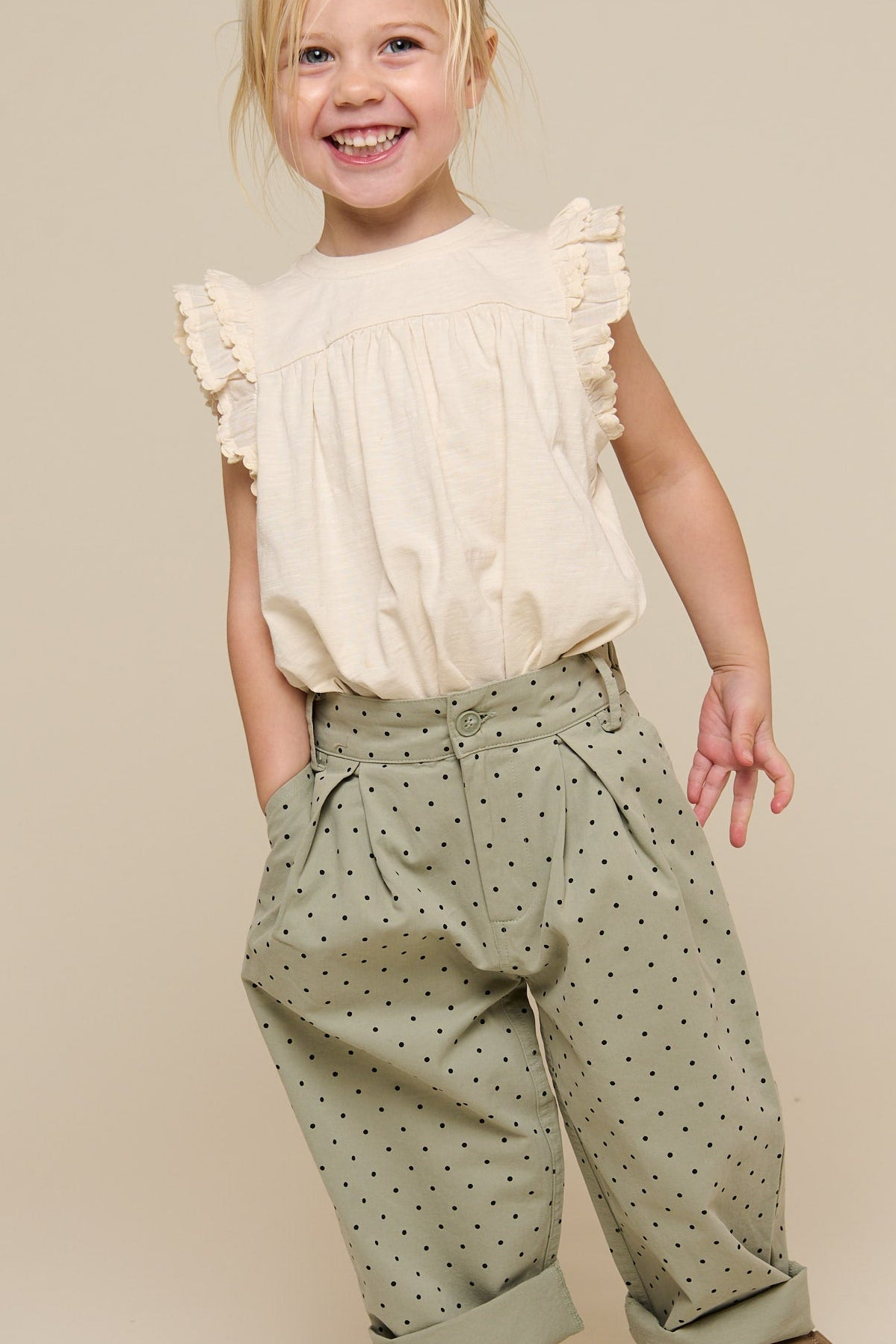 Twill trousers with Dot - Kids - Dusty Green | 100616 Iris