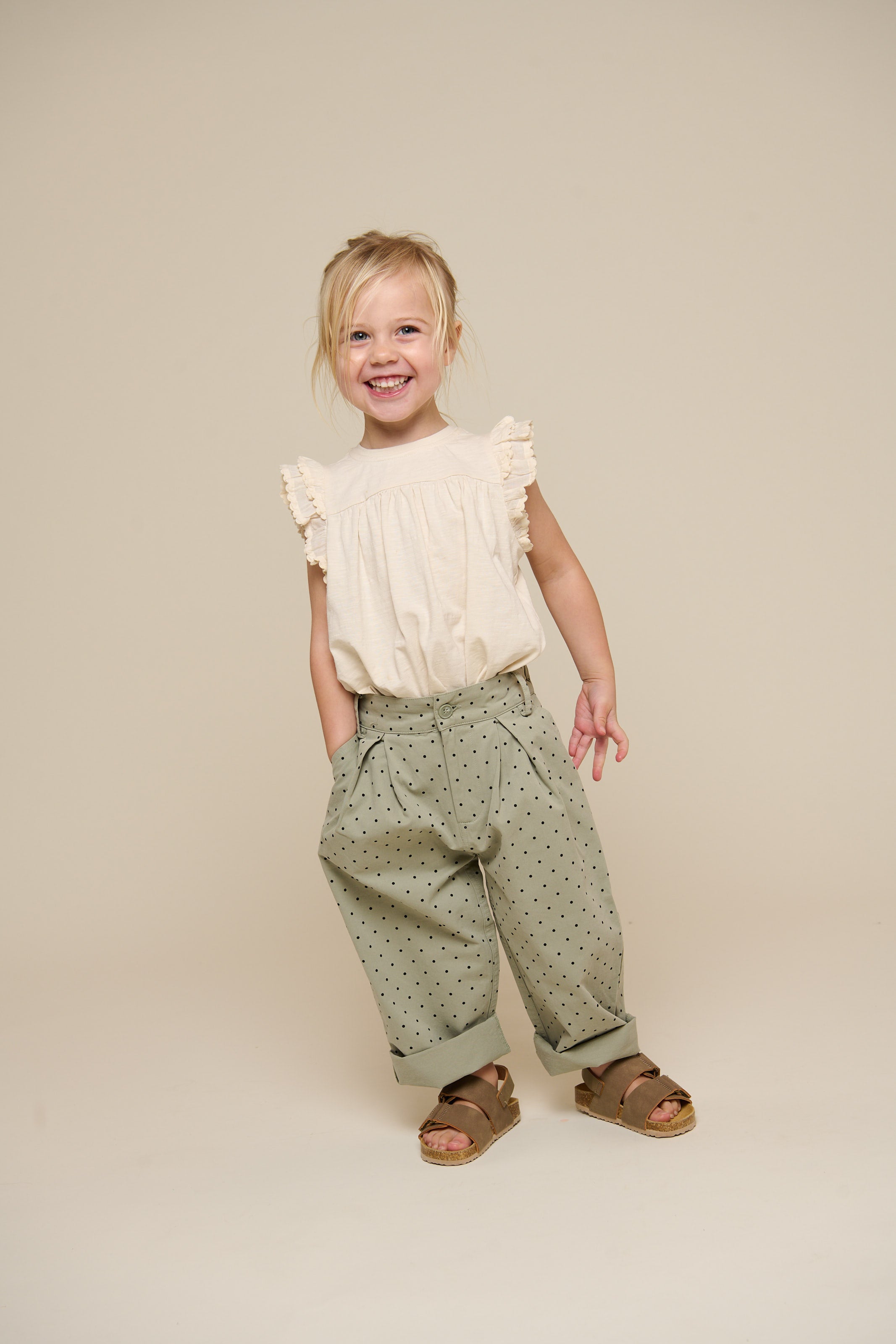 Twill trousers with Dot - Kids - Dusty Green | 100616 Iris