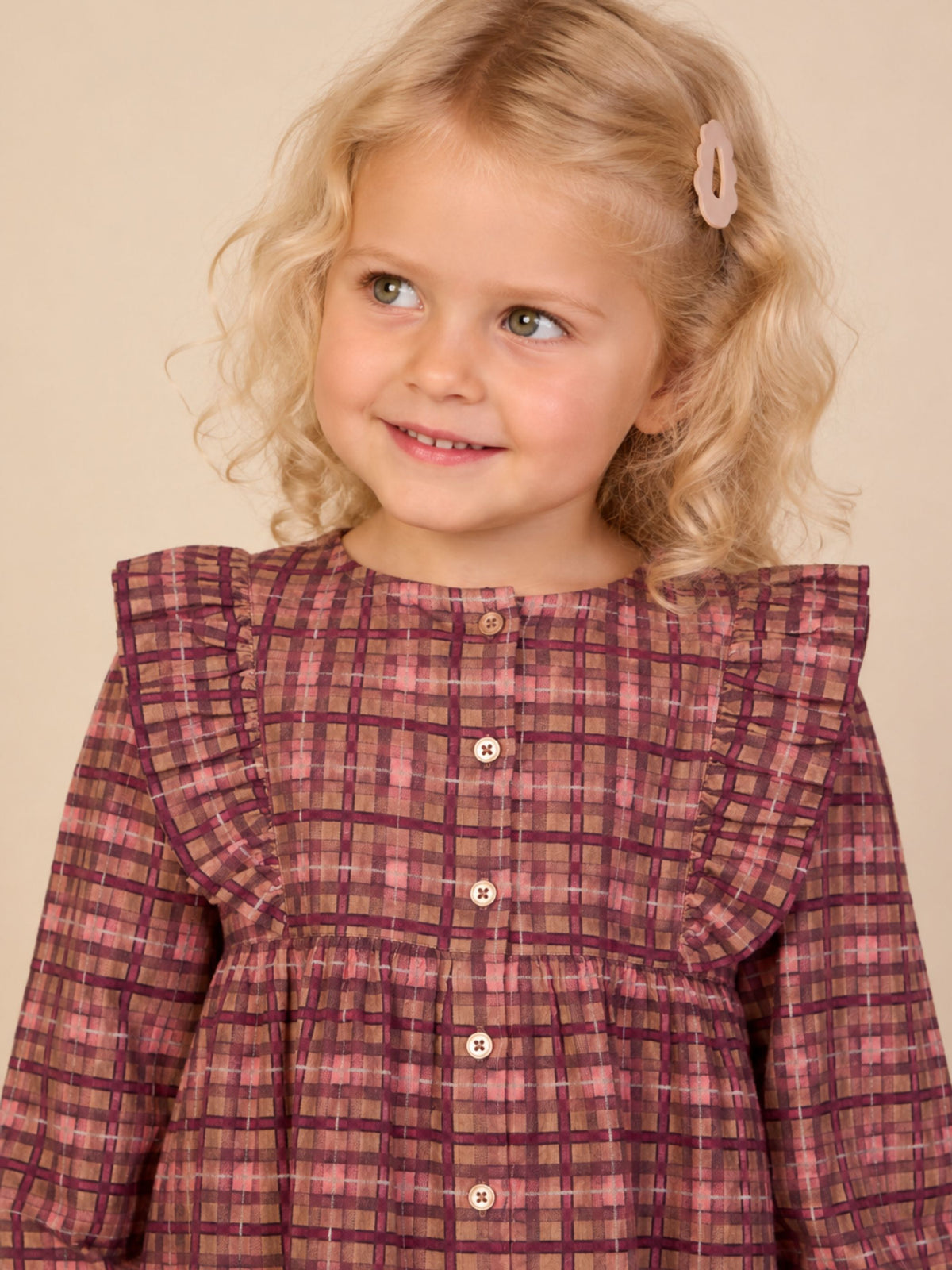 Checked Cotton Frill Blouse - Kids - Rose | 101493 Penny
