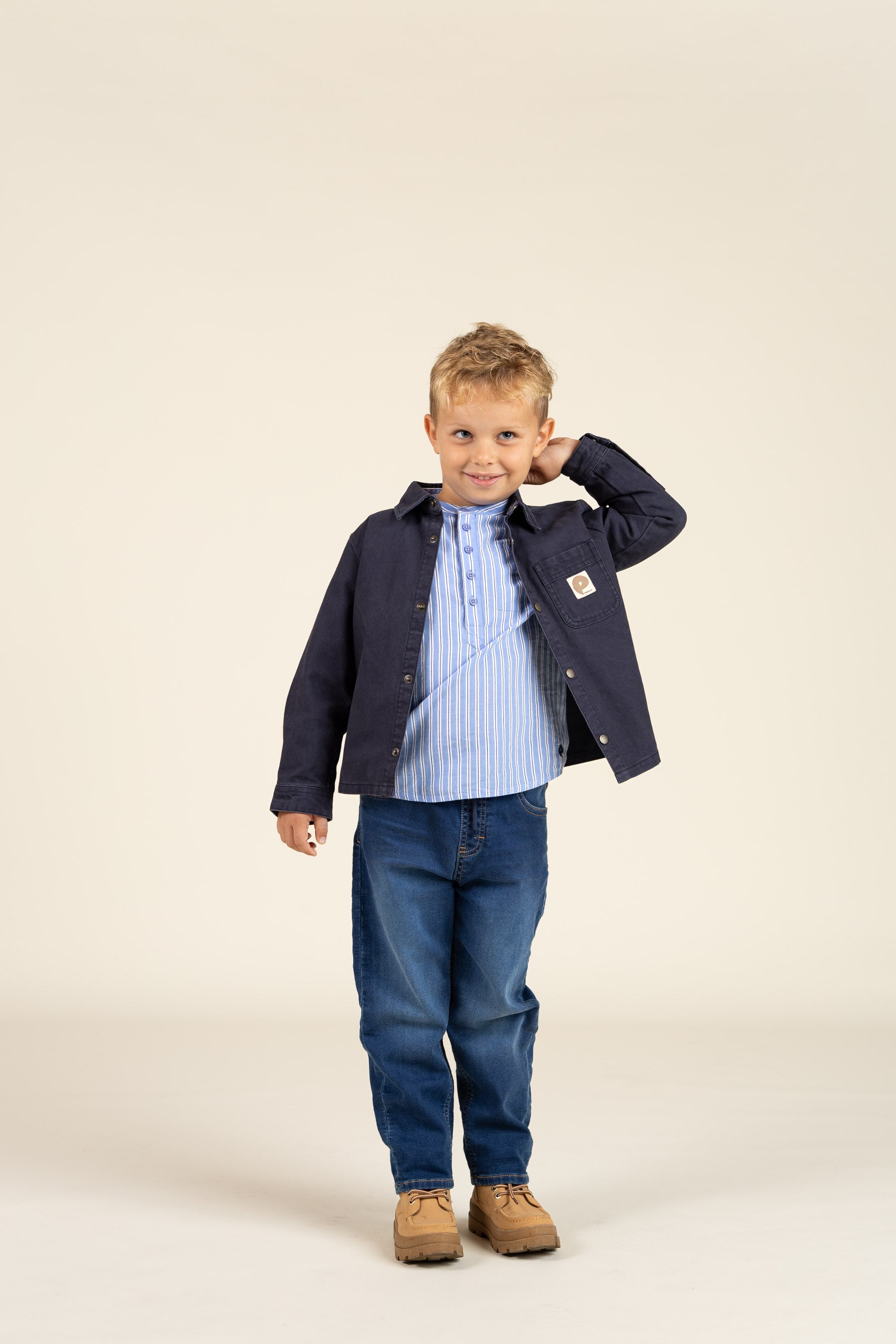 Striped Mandarin Shirt - Kids - Blue Stripe | 100488 Kai