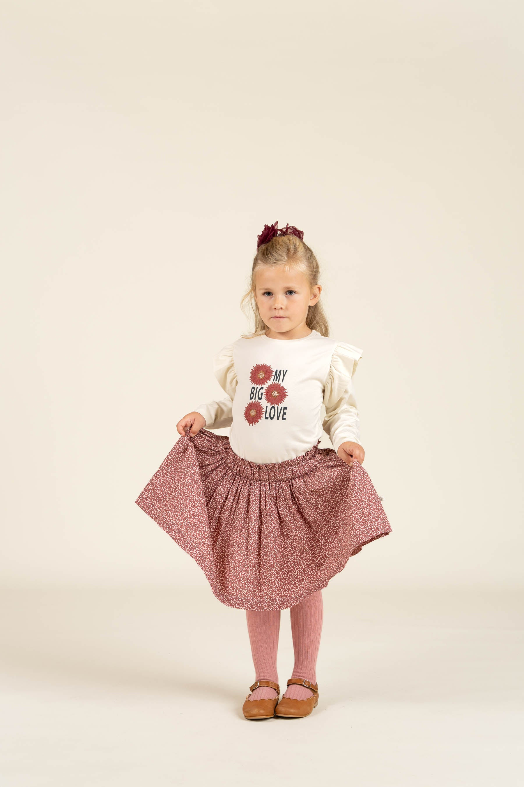 Frill Sleeve Jersey Blouse with Front print - Kids - Off White | 100844 Demi