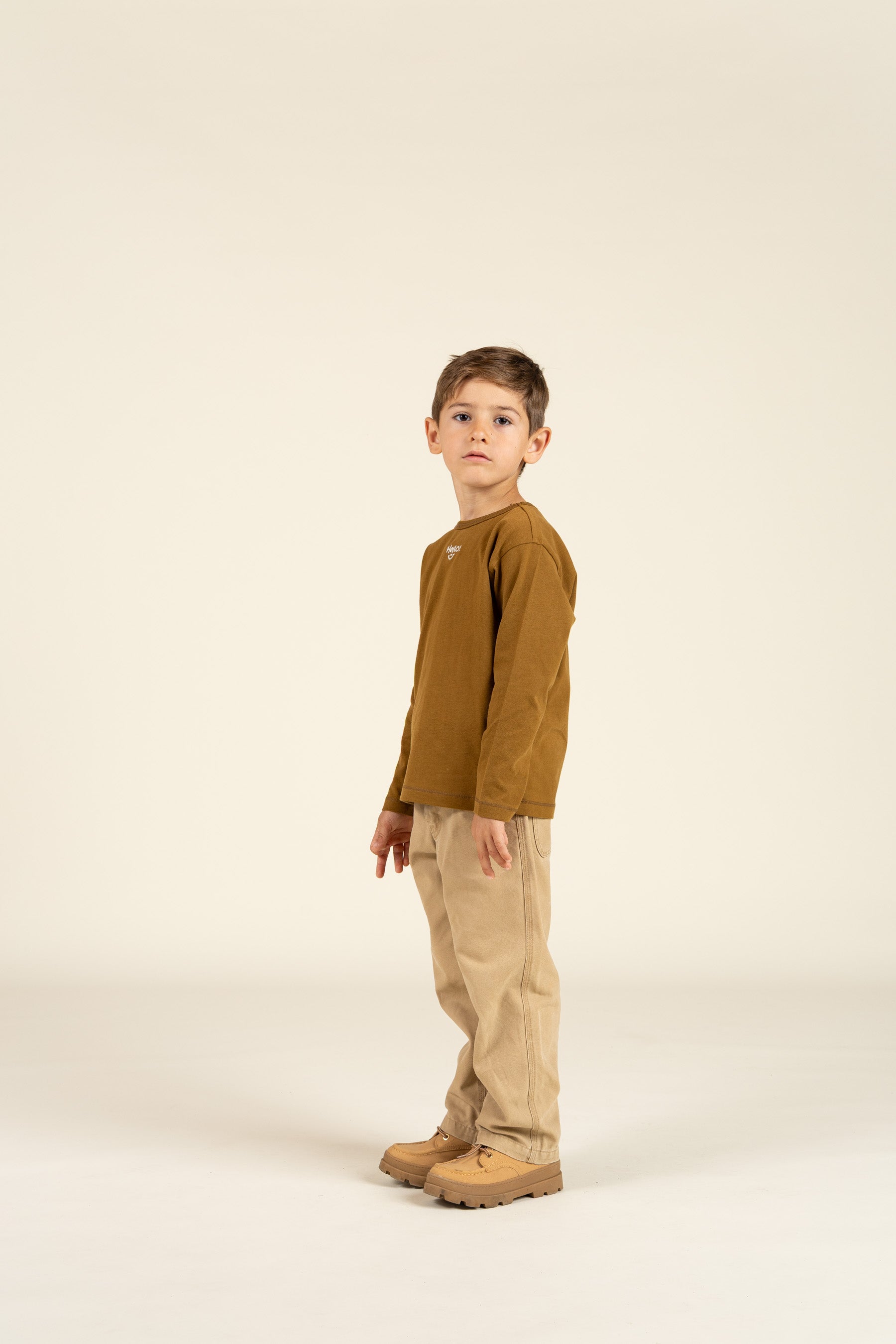 long sleeve T-shirt with Embroidery - Kids - Walnut | 100854 Brandon
