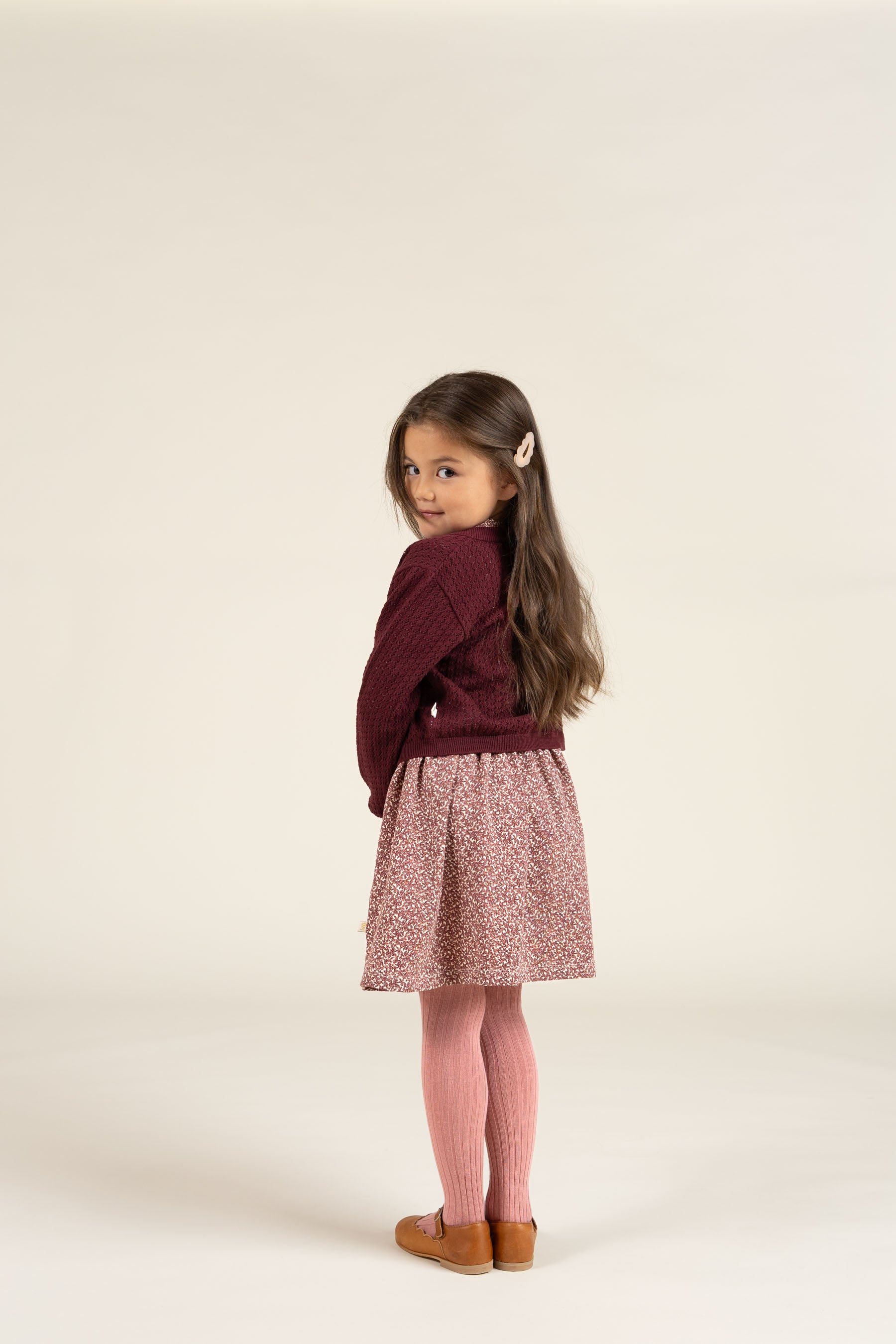Cotton Pointelle Cardigan - Kids - Burgundy | 100685 Esme