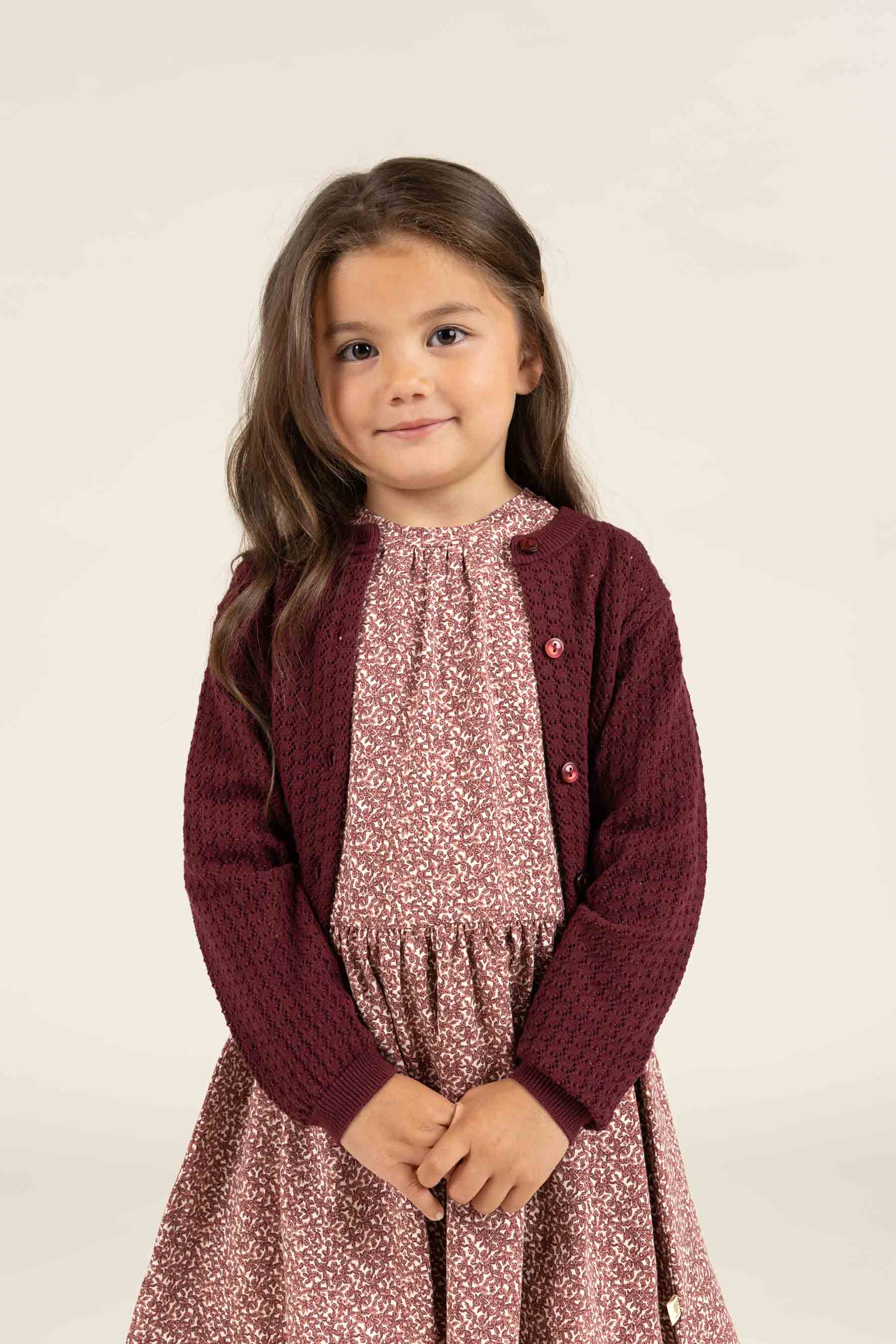 Cotton Pointelle Cardigan - Kids - Burgundy | 100685 Esme