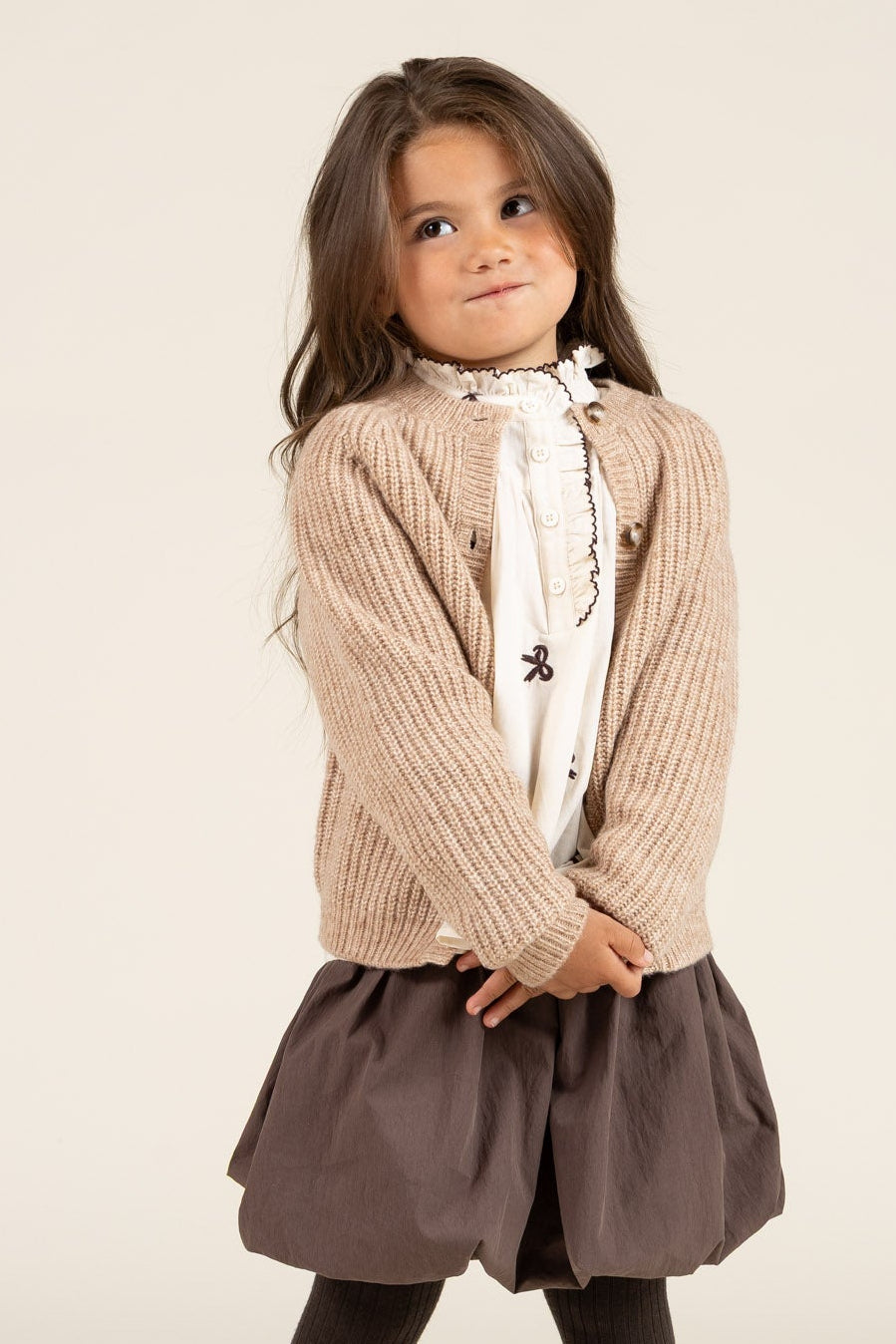 unisex Wool Mix Cardigan - Kids - Beige Melange | 100748 Cork
