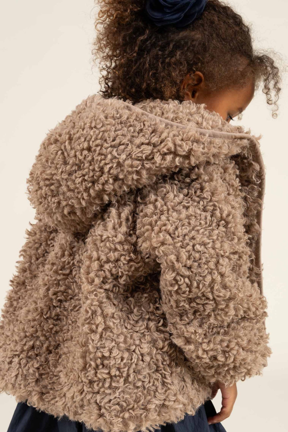 Faux Fur Hooded Jacket with Rib cuff - Kids - Caffe Latte | 100546 Ellie