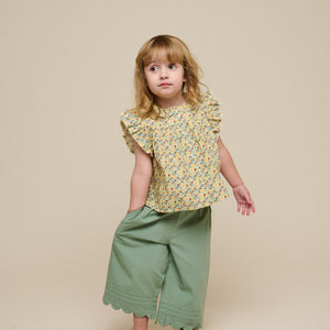 Poplin Trouser with Scallop Edge - Kids - Dusty Green | 101049 Joy