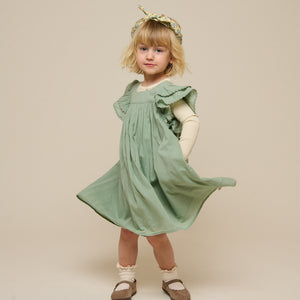 Cotton Dress with Ric Rac Frill - Kids - Dusty Green | 101035 Alma
