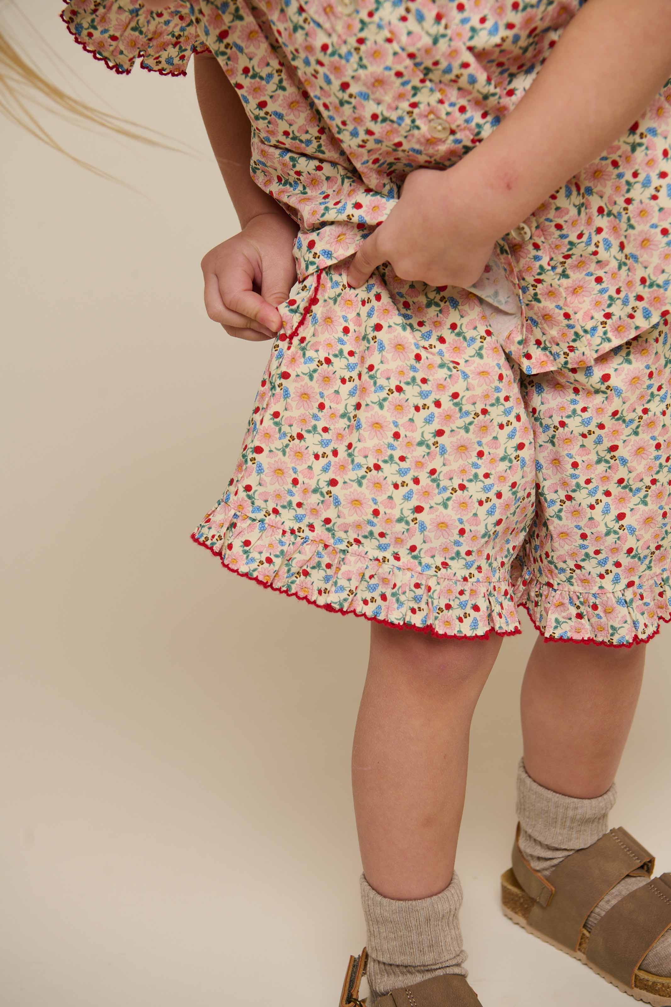 Flower Printed Poplin Shorts - Kids - Rose | 100956 Poppy