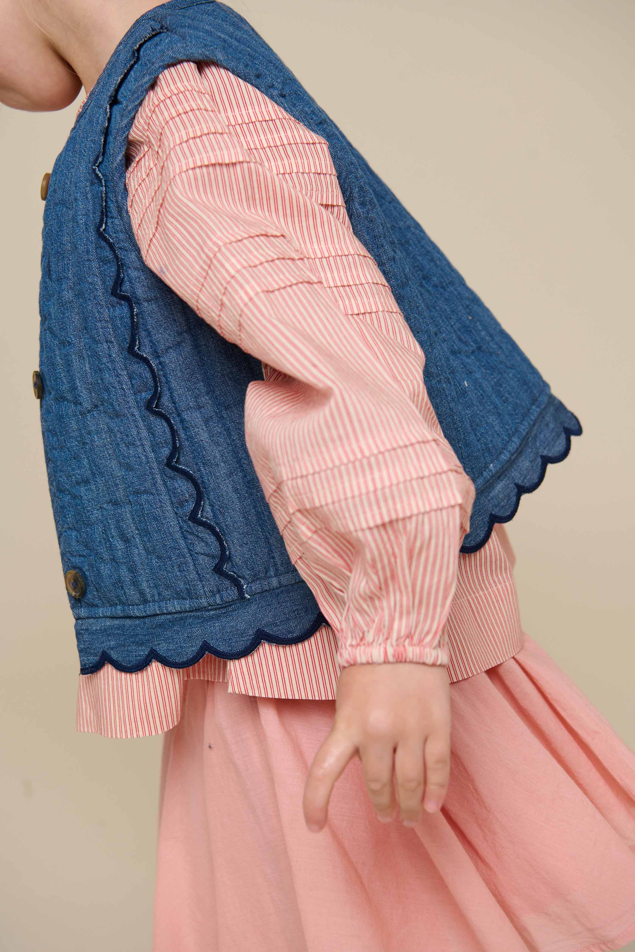 Long Sleeve Striped Blouse - Kids - Offwhite/Cherry Red | 100990 Willa