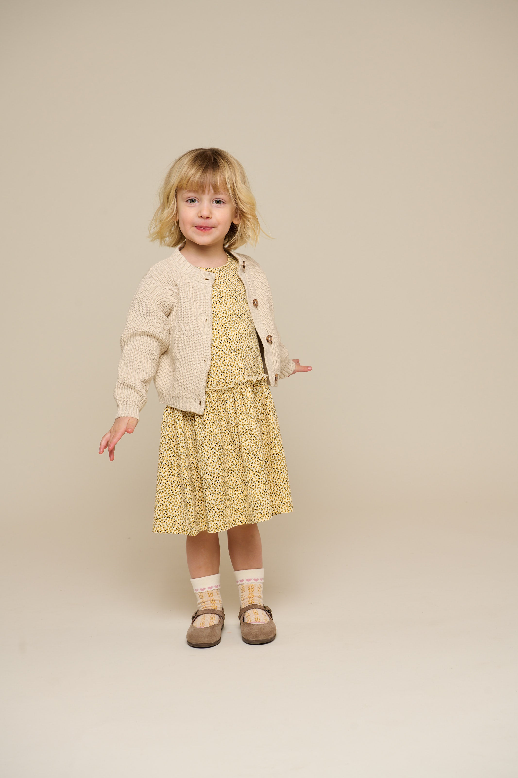 Cotton Knit Cardigan with Bows - Kids - Nature | 100790 Freya