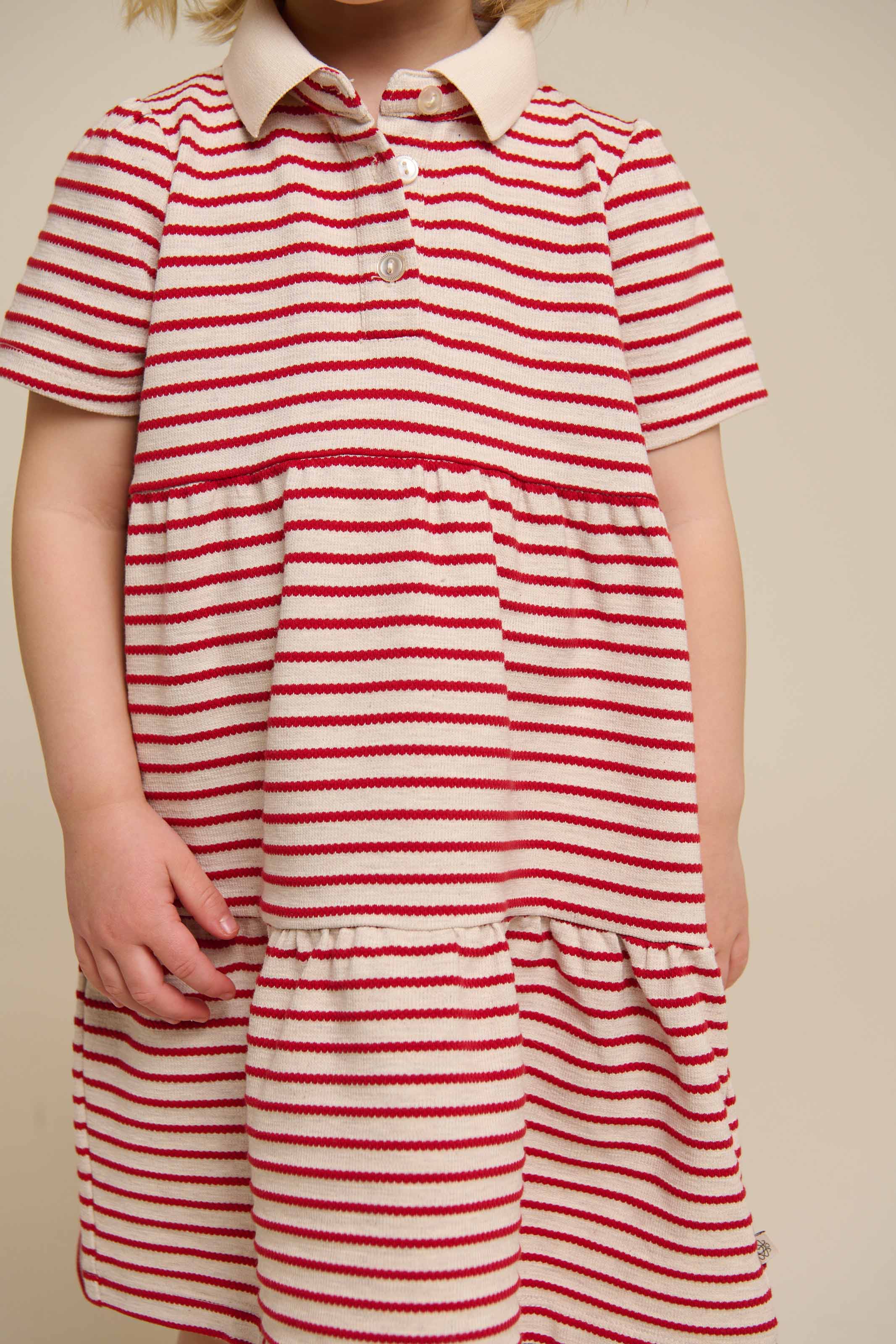 Striped Jersey Dress - Kids - Cherry Red | 101008 Emmie