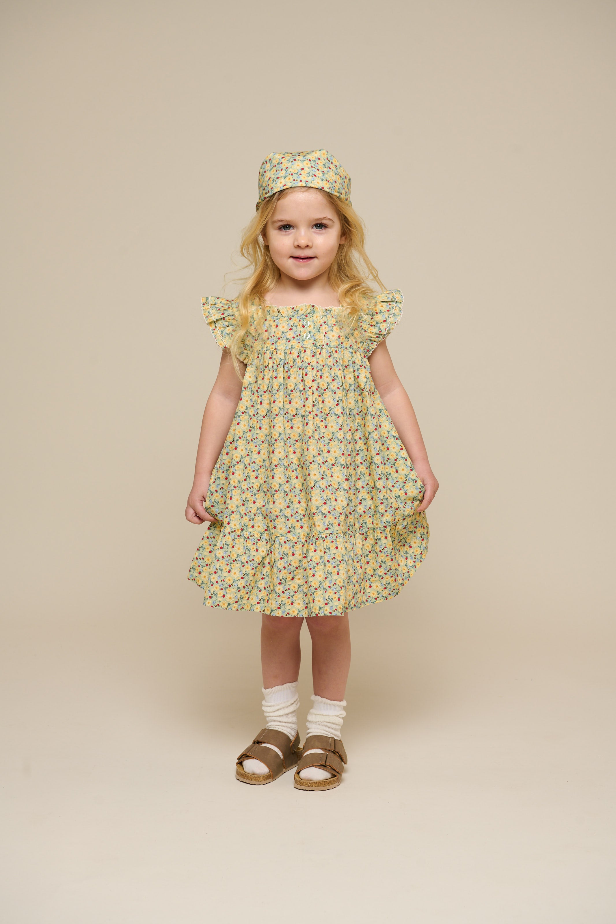 Flower Printed Poplin Dress - Kids - Green | 100962 Poppy