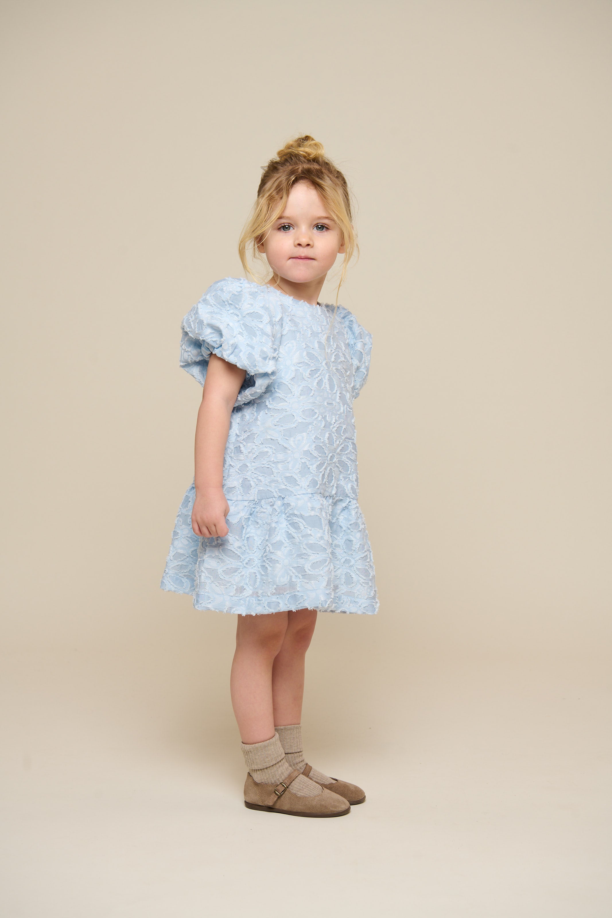 Cotton-blend Jacquard Dress - Kids - Light Blue | 100994 Giselle