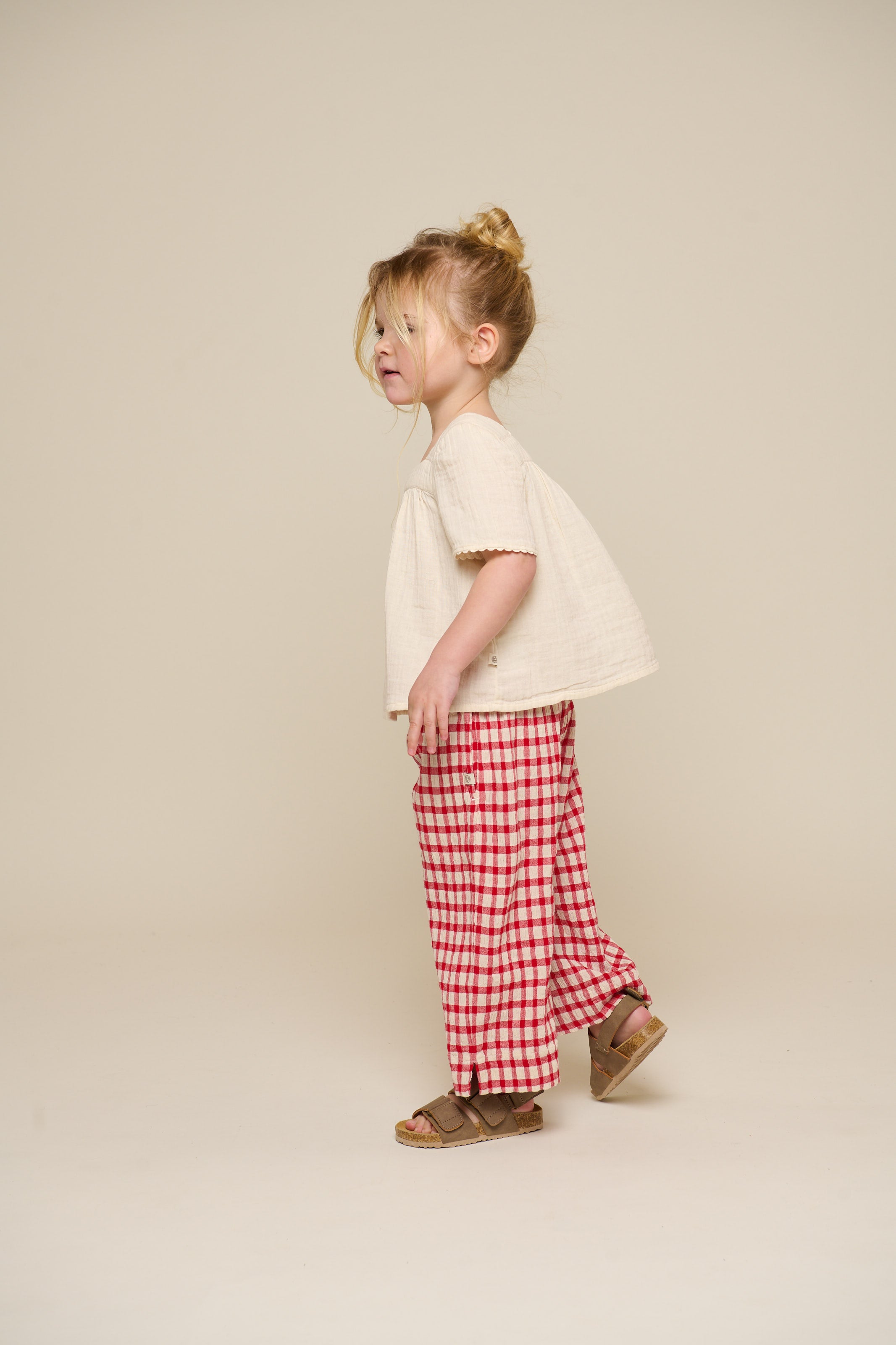 Checked Cotton Trousers - Kids - Cherry Red | 100906 Bonnie